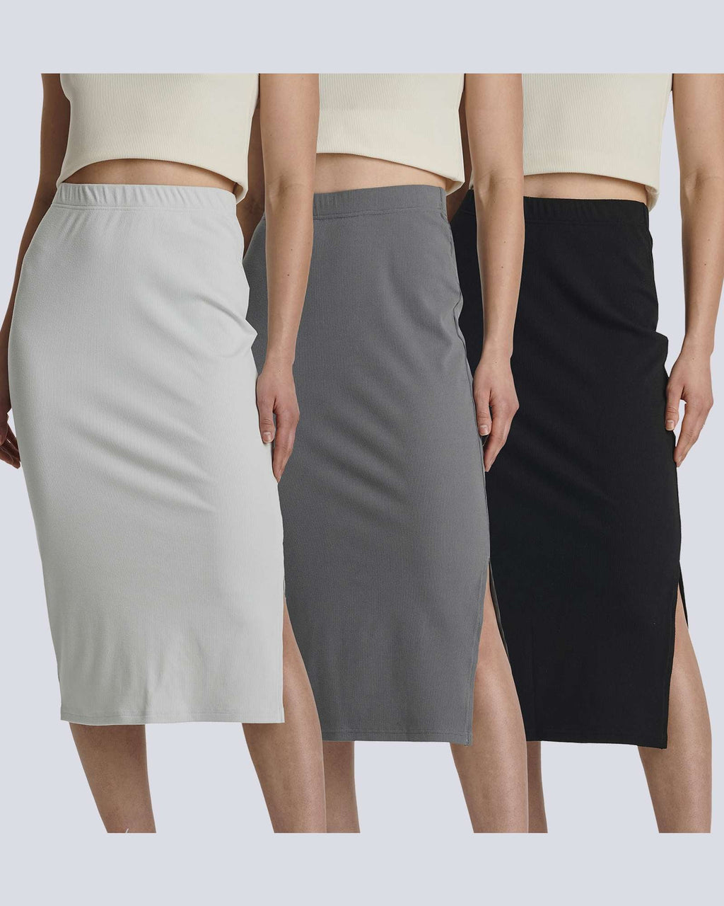 3 Pack: Women's Midi Ribbed Knit Skirt