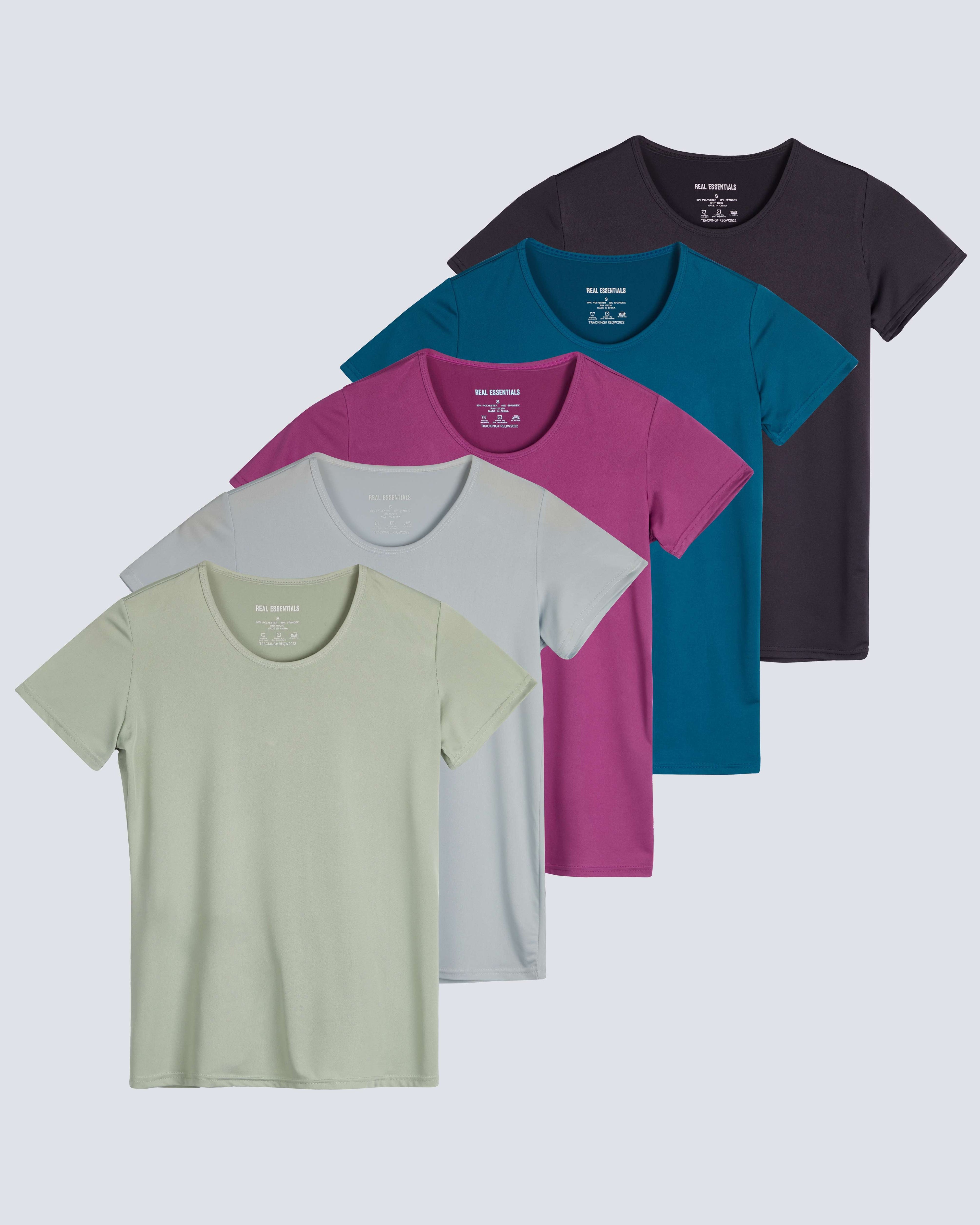 5 Pack: Womens Dry Fit Short-Sleeve Crew Neck Active T-Shirt