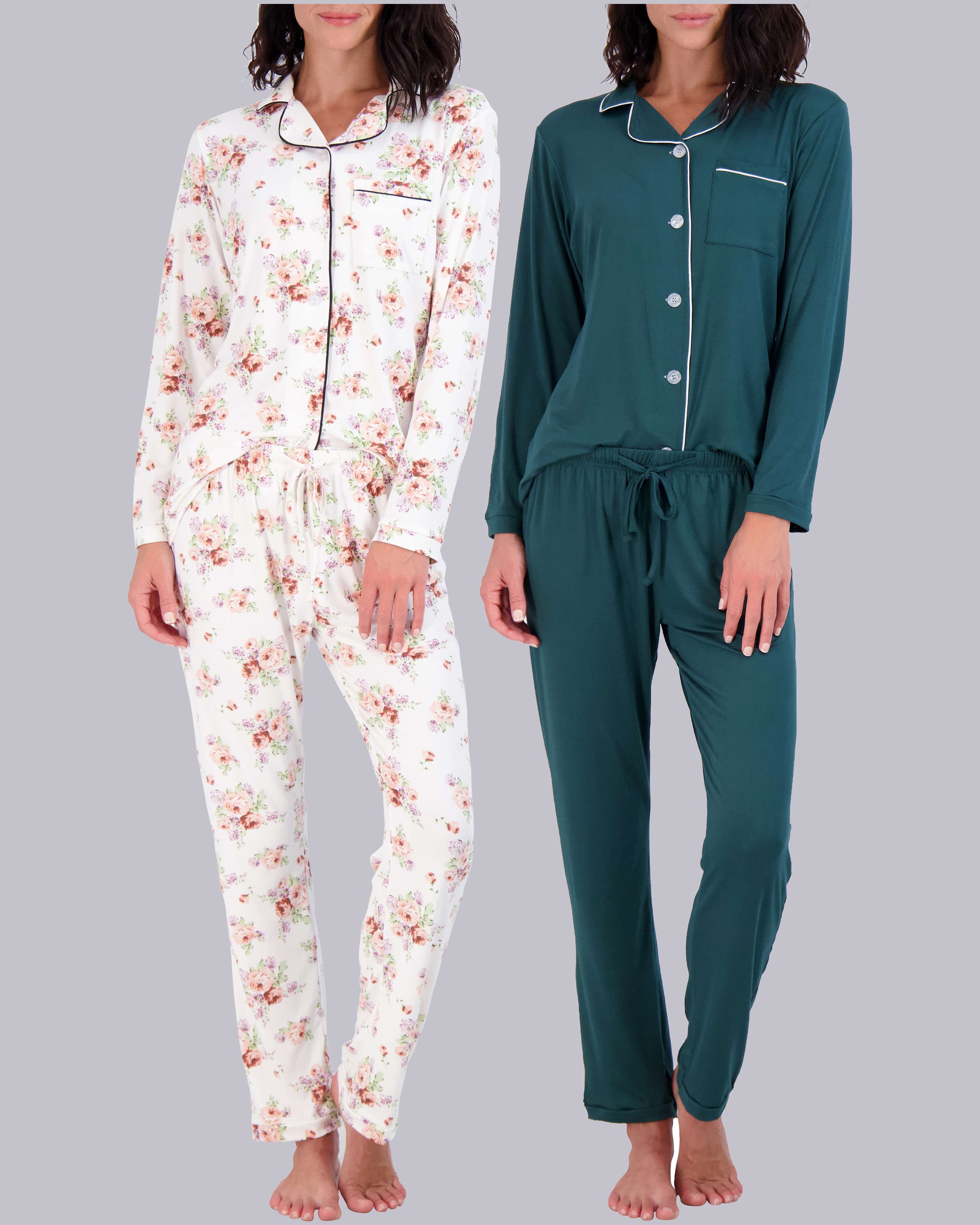 4 Piece: Women’s Long Sleeve Button Down Pajama Set
