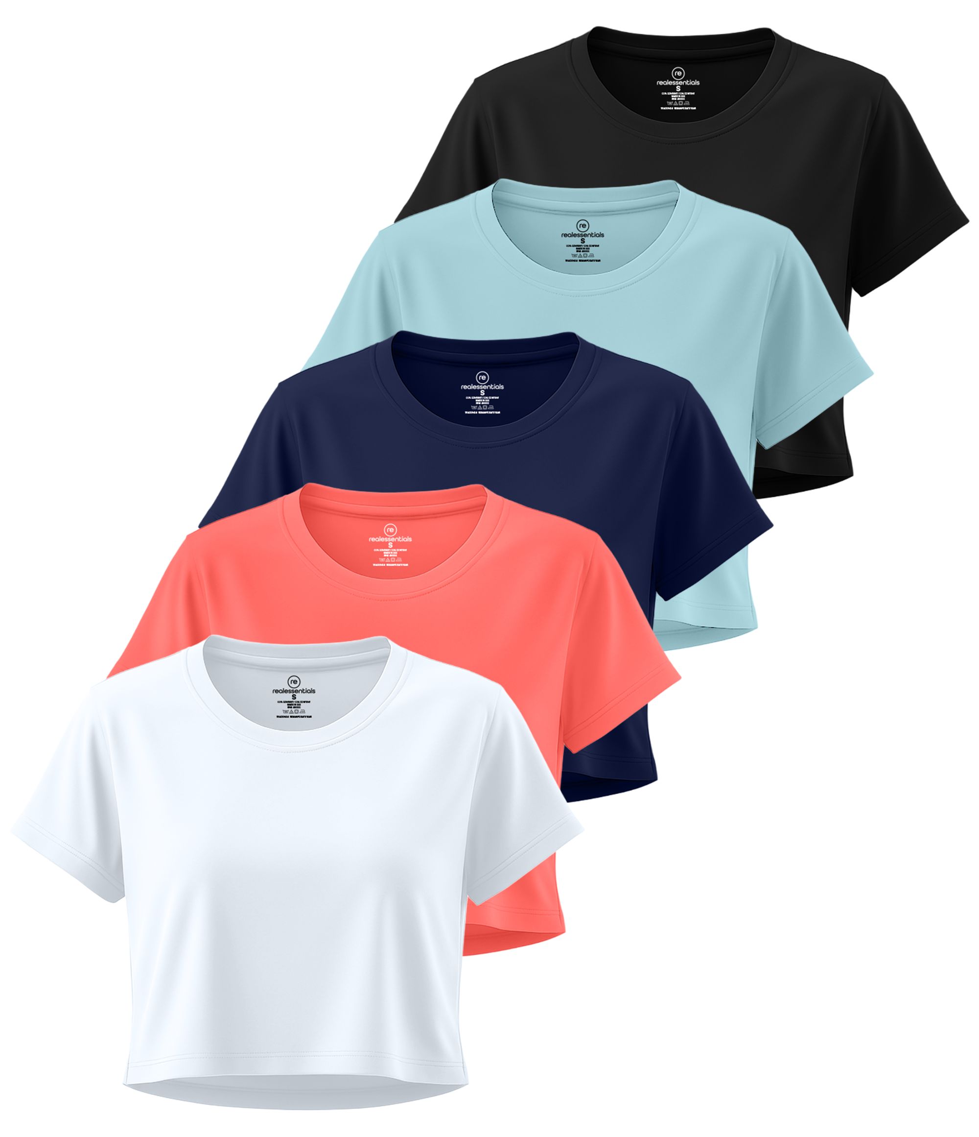 5 Pack: Women's Dry Fit Crop Top - Short Sleeve Crew Neck Stretch Athletic Tee (Available in Plus Size)