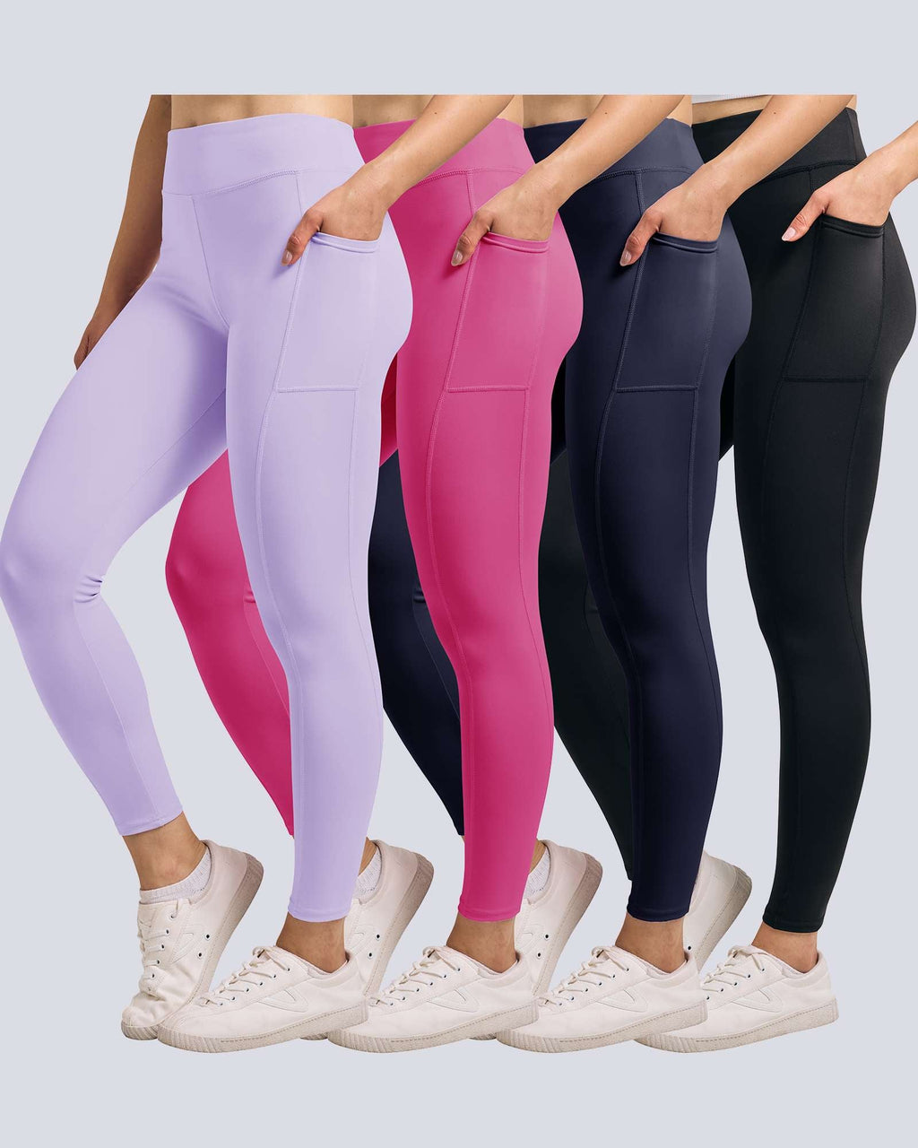 4 Pack: Women's Full Length Fitted Athletic Yoga Performance Leggings with Pockets
