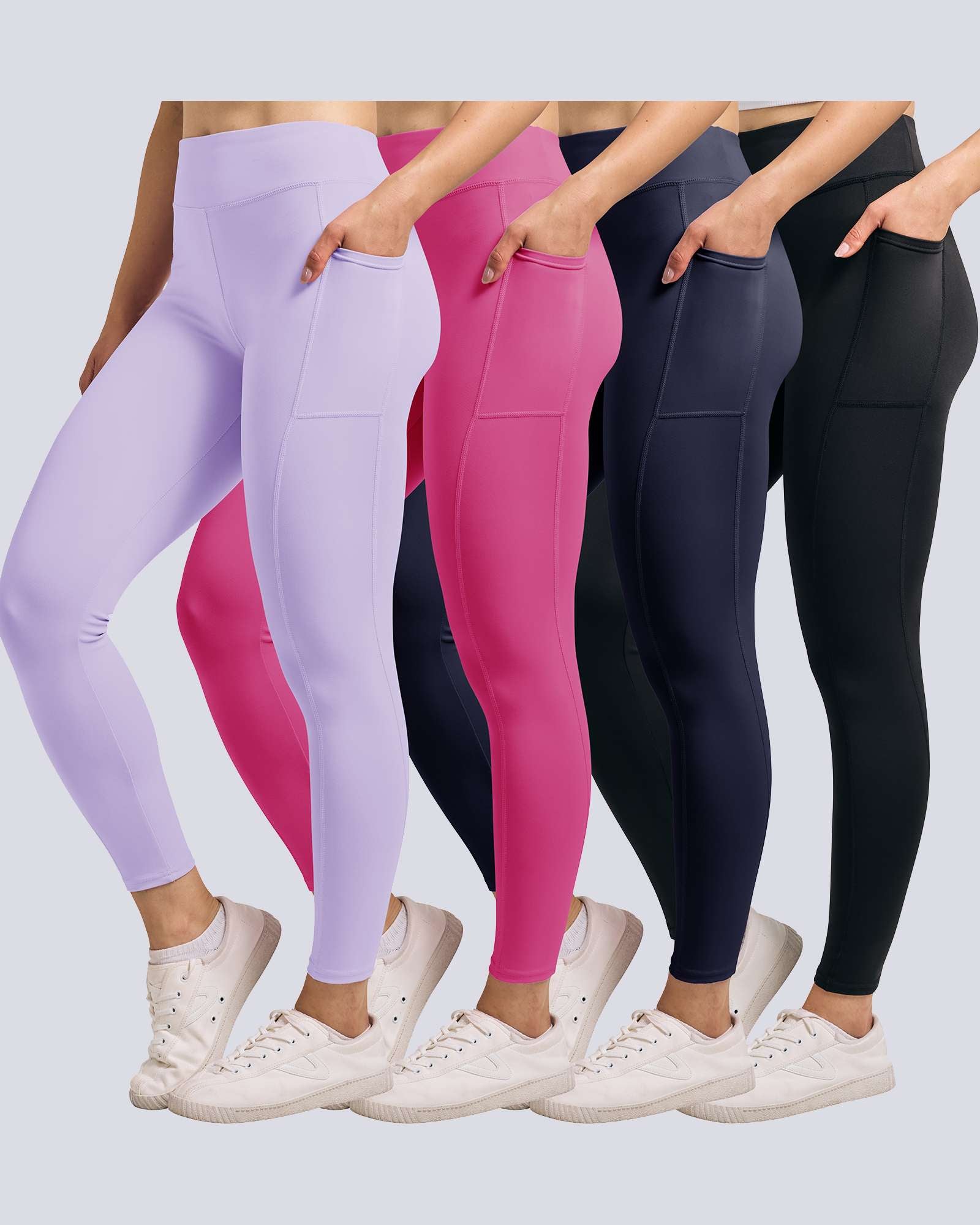 4 Pack: Women's Full Length Fitted Athletic Yoga Performance Leggings with Pockets