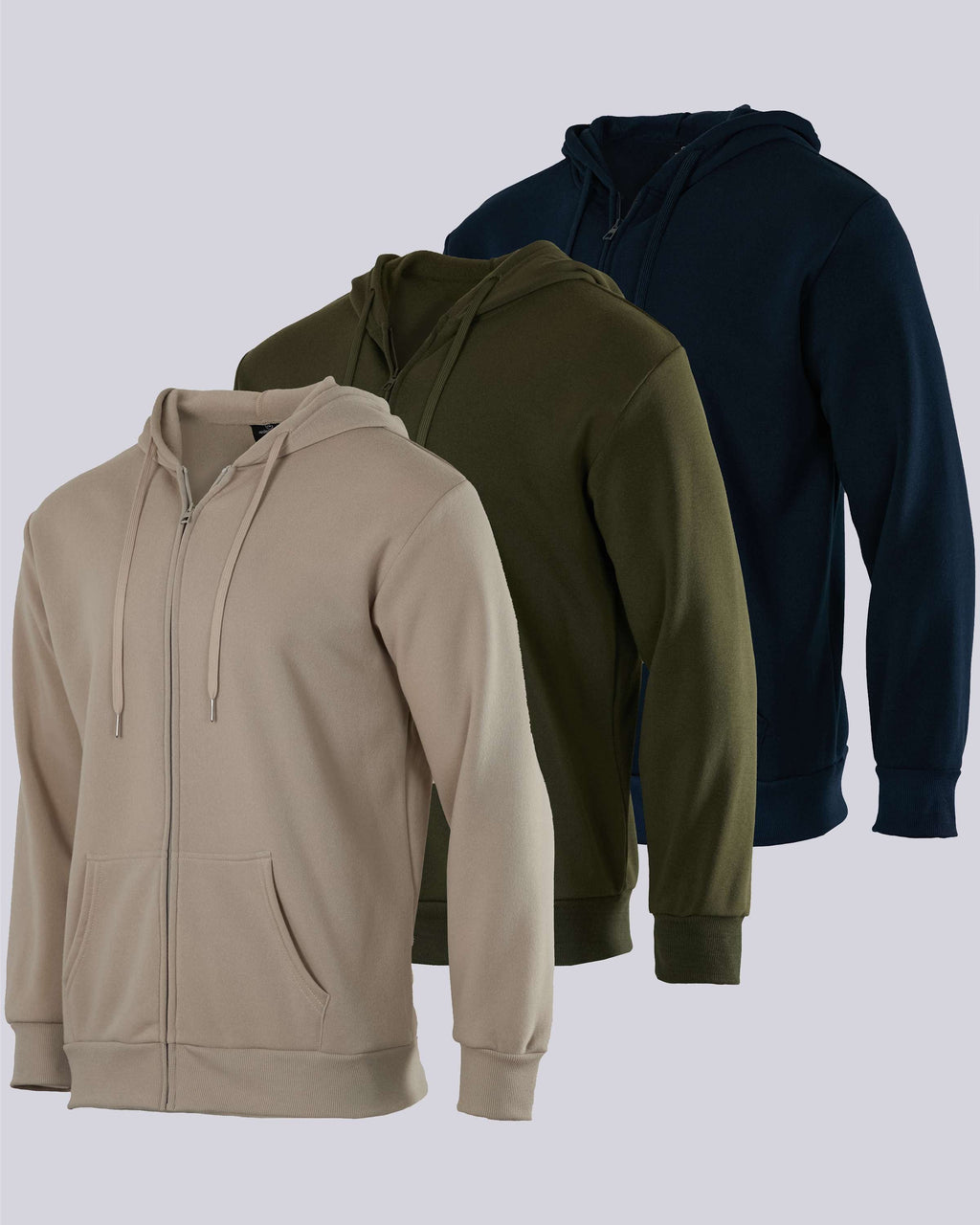 3 Pack: Mens Fleece Full Zip Hoodie Jacket