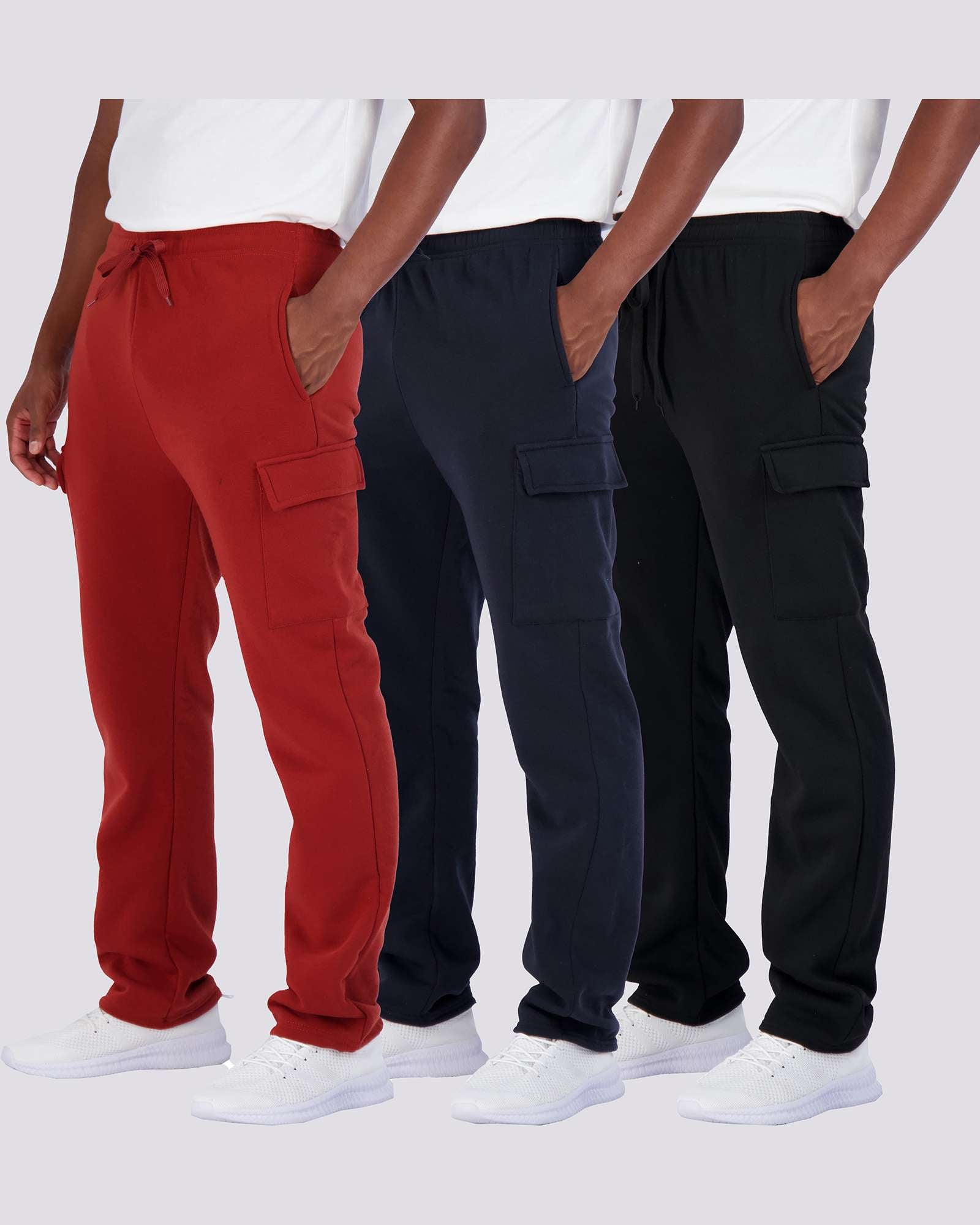 3 Pack: Mens Fleece Cargo Open Bottom Sweatpants
