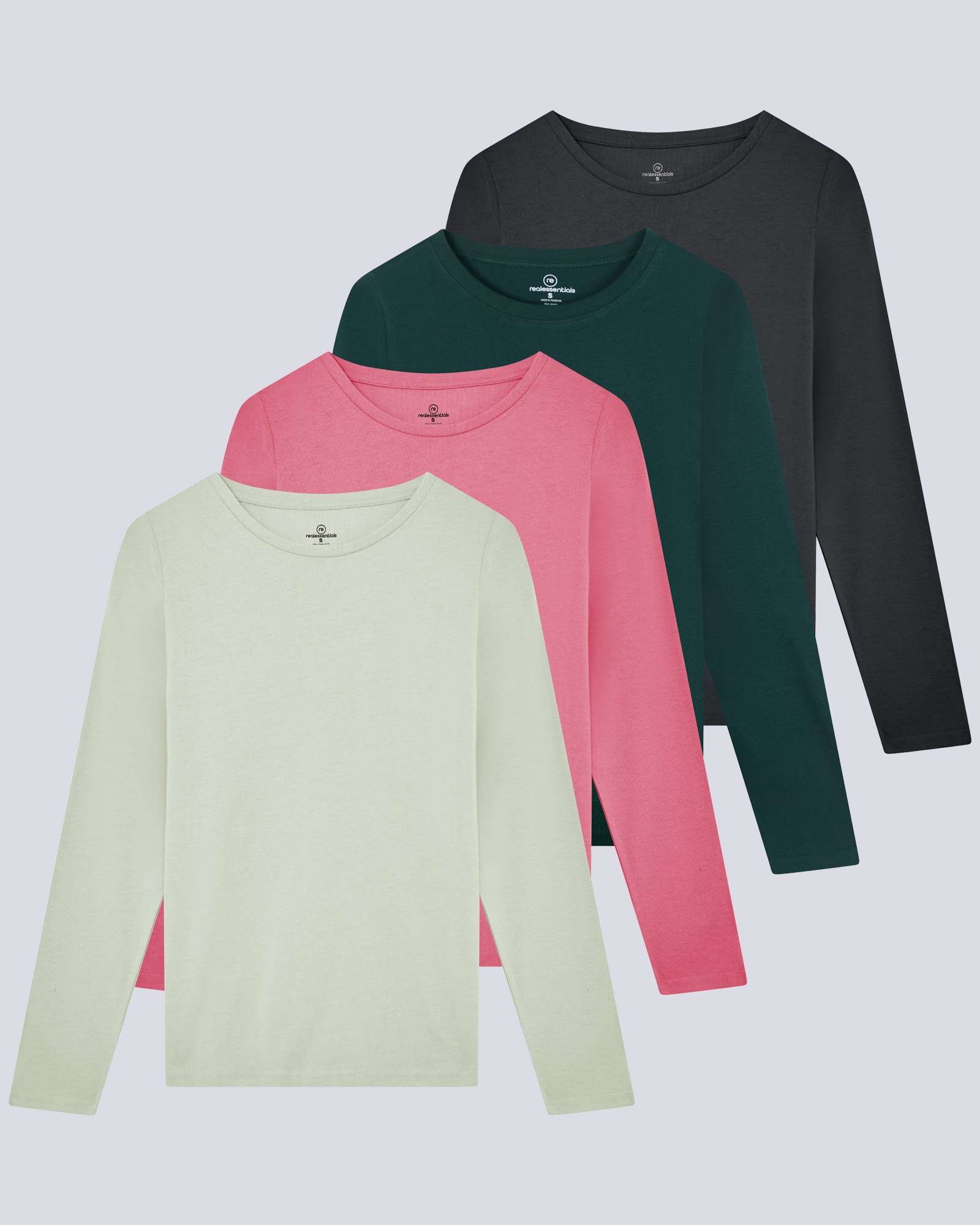 4 Pack: Women's Cotton Classic-Fit Long-Sleeve Crewneck T-Shirt (Available in Plus Size)
