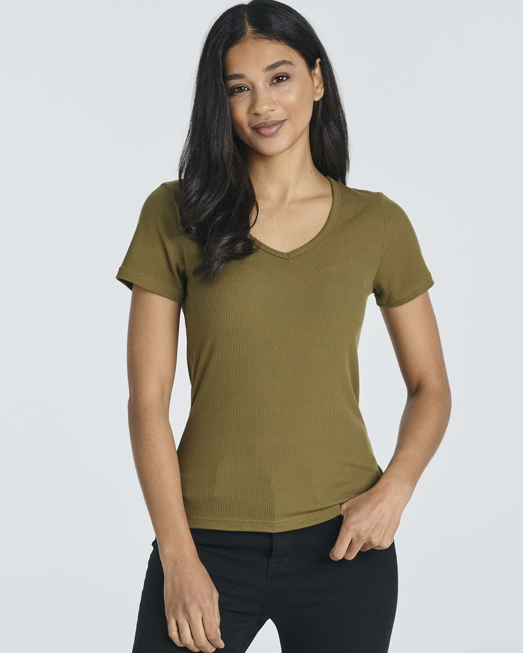 5 Pack: Women's Soft Ribbed Short Sleeve V-Neck T-Shirt