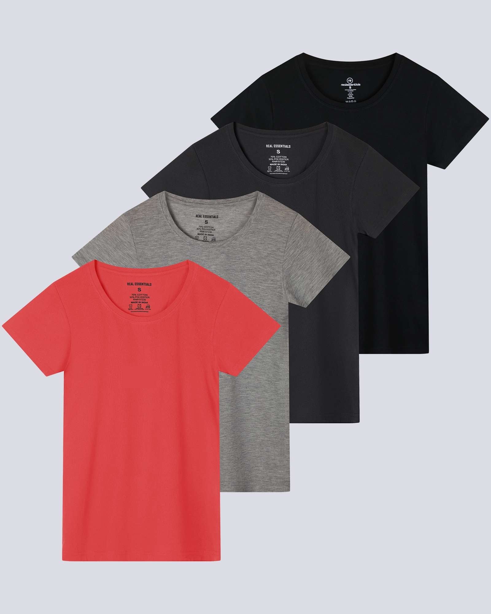 4 Pack: Womens Classic-Fit Cotton Short-Sleeve Scoop Neck T-Shirt