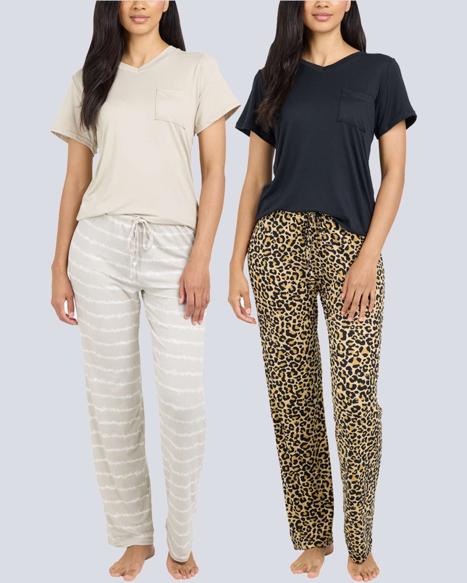 2 Pack: Women’s Pajama Set Super-Soft Short Sleeve V-Neck Top With Pants (Available in Plus Size)