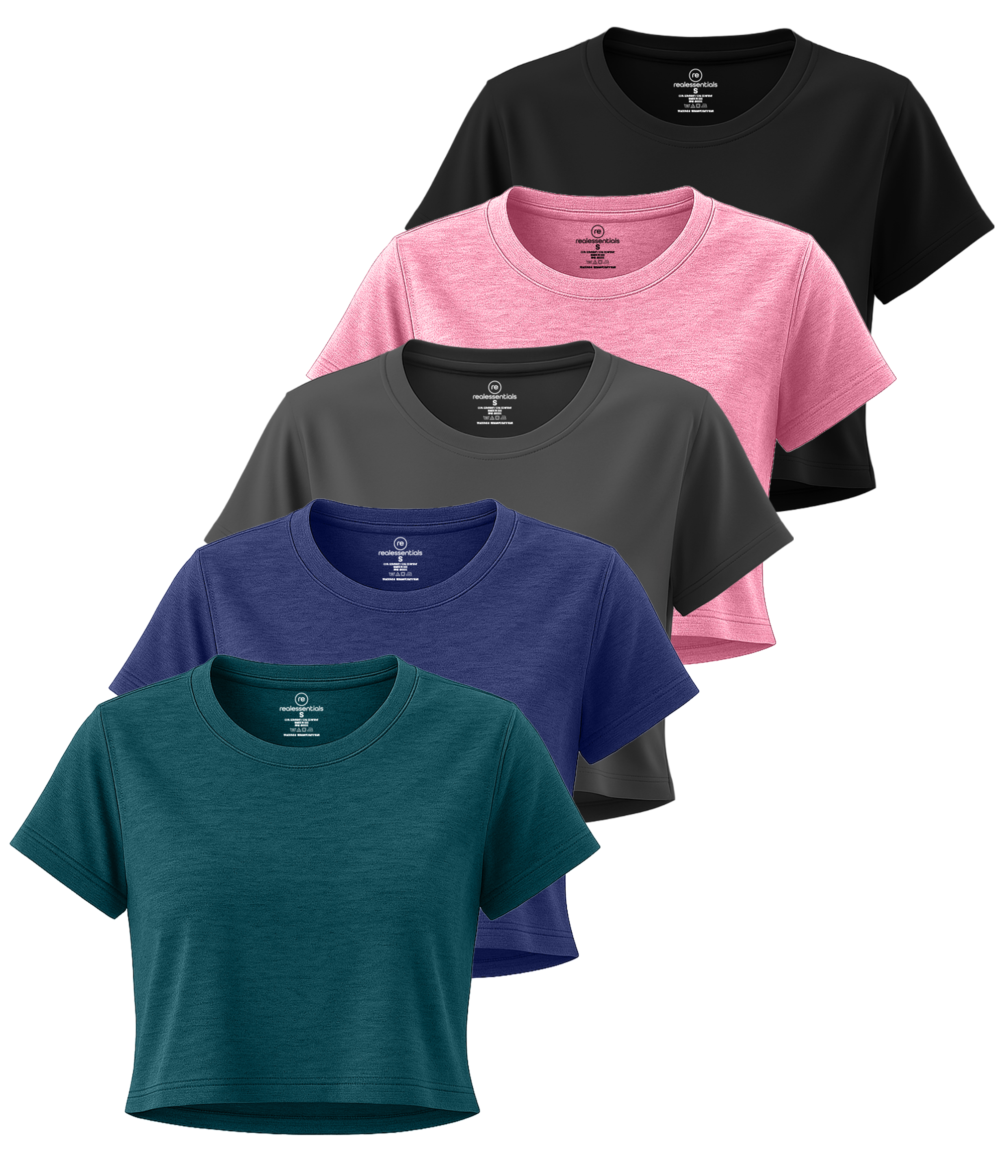 5 Pack: Women's Dry Fit Crop Top - Short Sleeve Crew Neck Stretch Athletic Tee (Available in Plus Size)