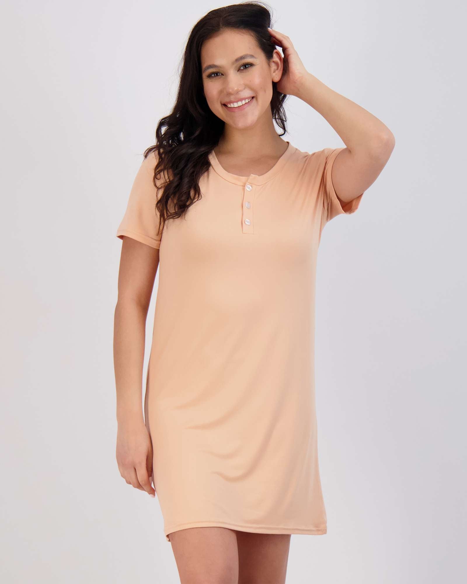 3 Pack: Womens Short Sleeve Henley Nightshirt Nightgown Sleep Dress
