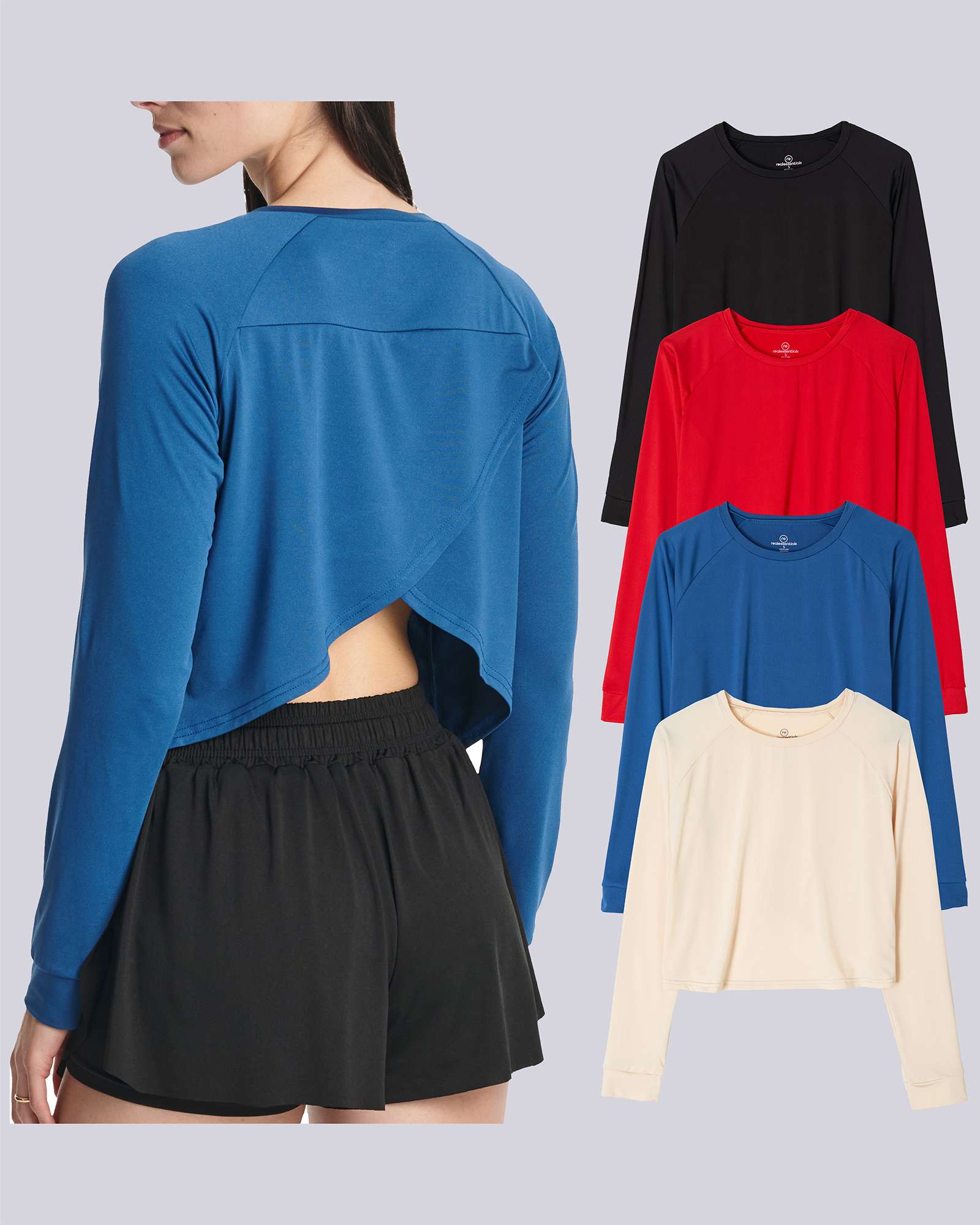 4 Pack: Women's Long Sleeve Petal Back Crop Top (Available in Plus Size)