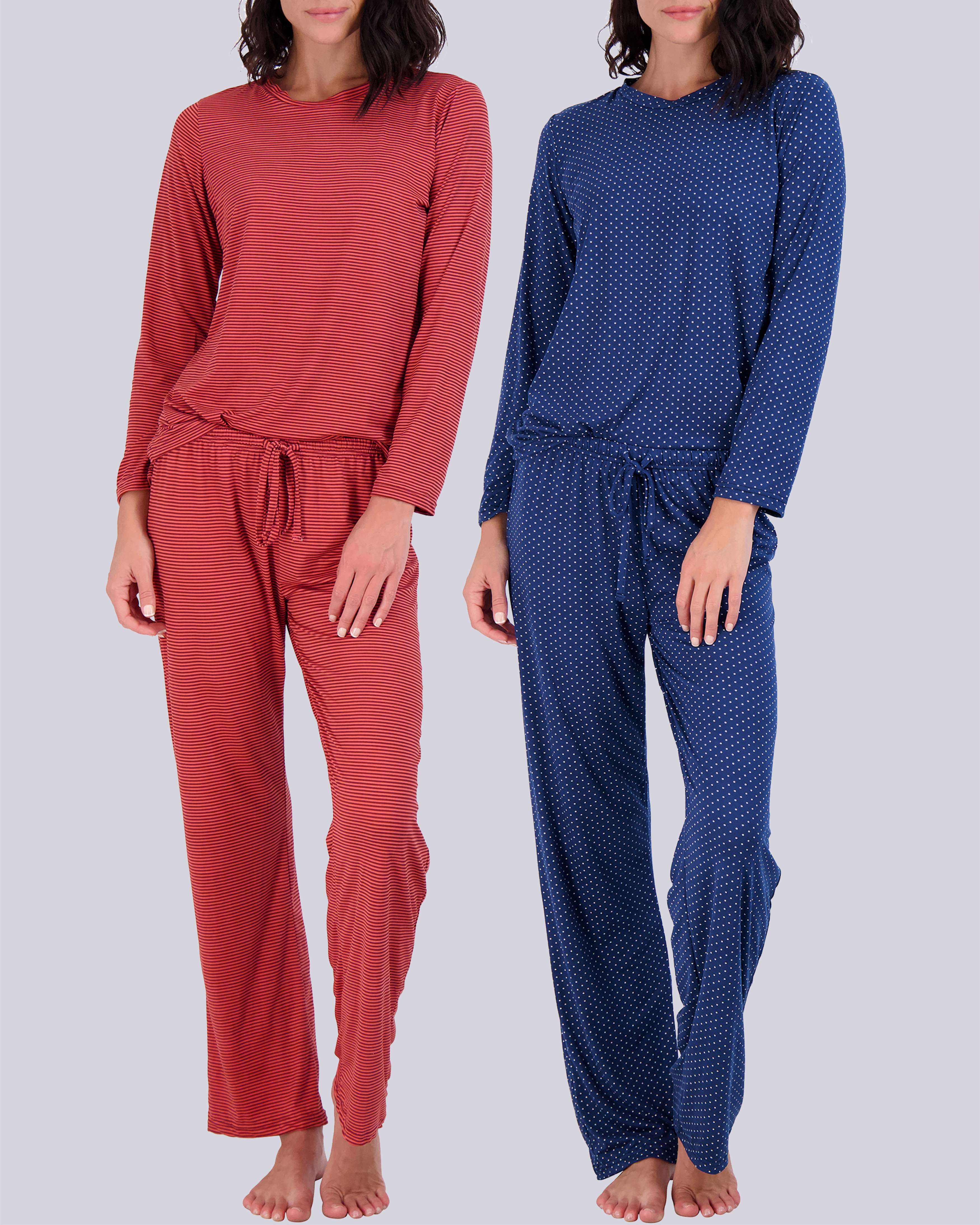 2 Pack: Women’s Pajama Set Super-Soft Long Sleeve Top With Pants