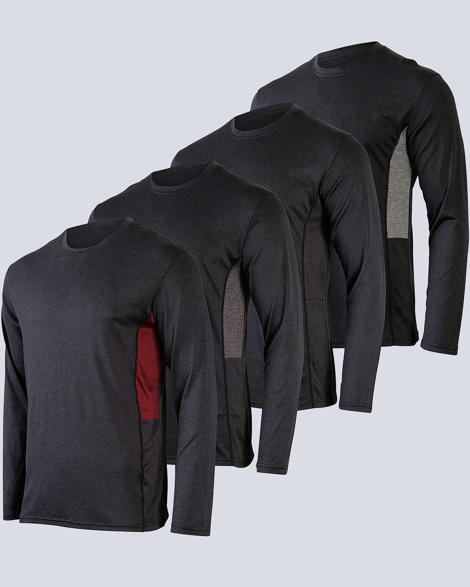 Real Essentials 4 Pack: Men's Dry-Fit UV Moisture Wicking UPF 50+ SPF Sun Protective Fishing Hiking Swim Long Sleeve Shirt