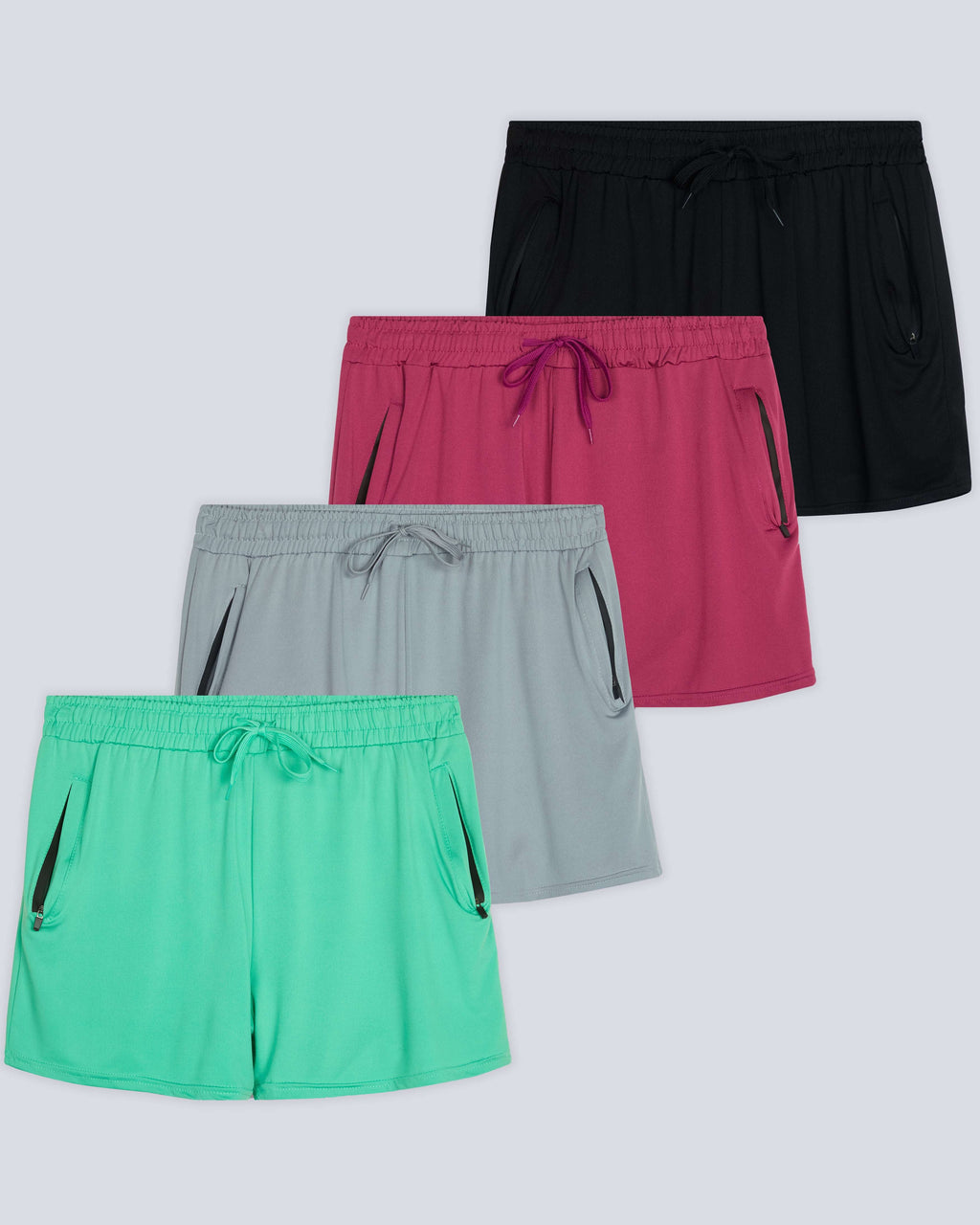 4 Pack: Womens Active Dry-Fit Shorts with Zipper Pockets