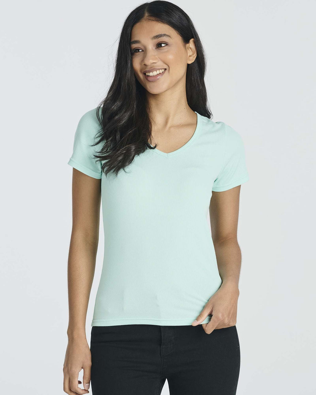 5 Pack: Women's Soft Ribbed Short Sleeve V-Neck T-Shirt