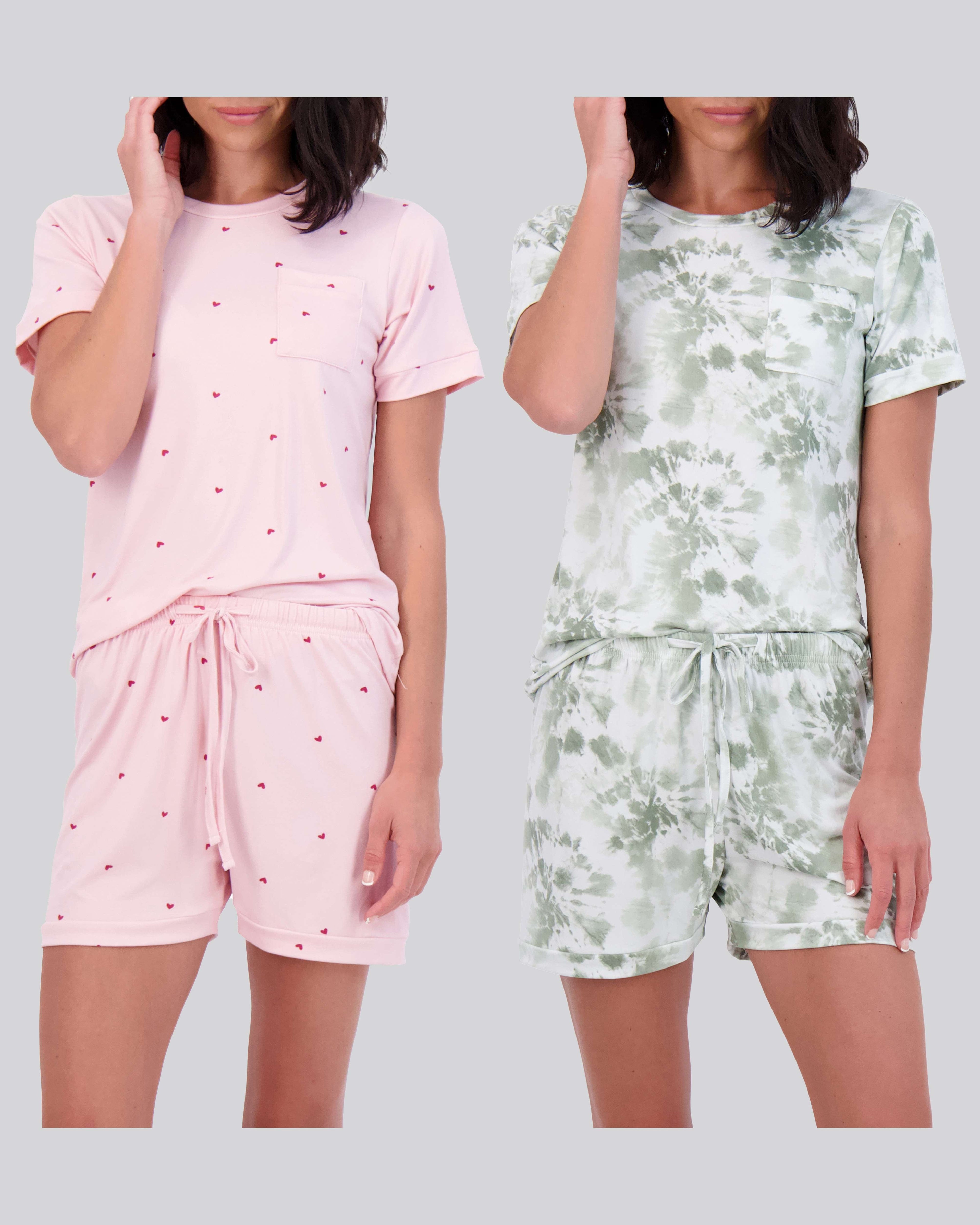 4 Piece: Womens Short Sleeve with Shorts Pajama Set
