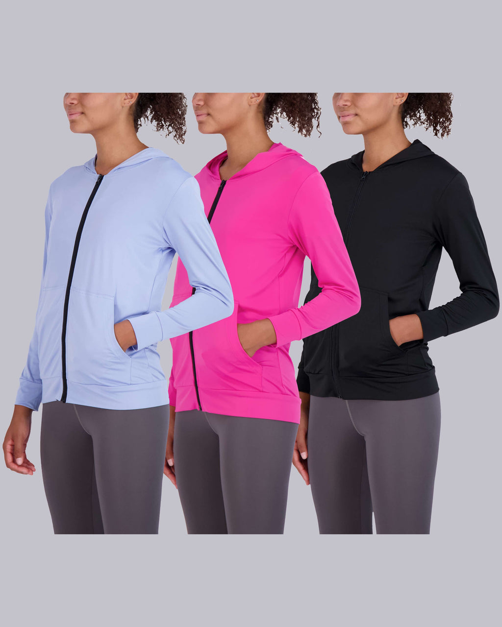 3 Pack: Womens Dry-Fit Active Full Zip-Up Hoodie Jacket