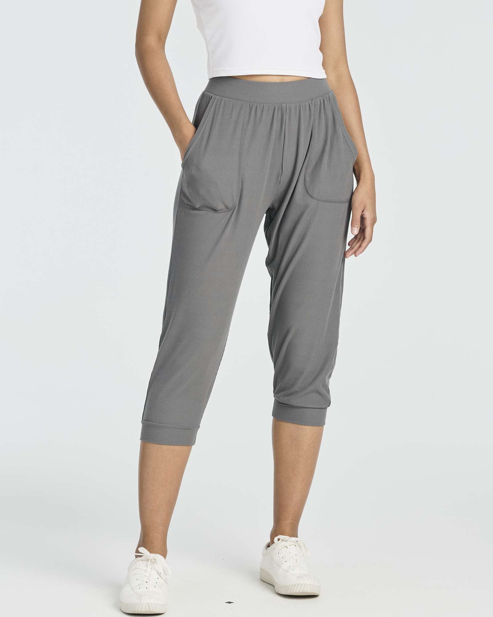 3 Pack: Women's Ribbed Capri Jogger Lounge Sweatpants