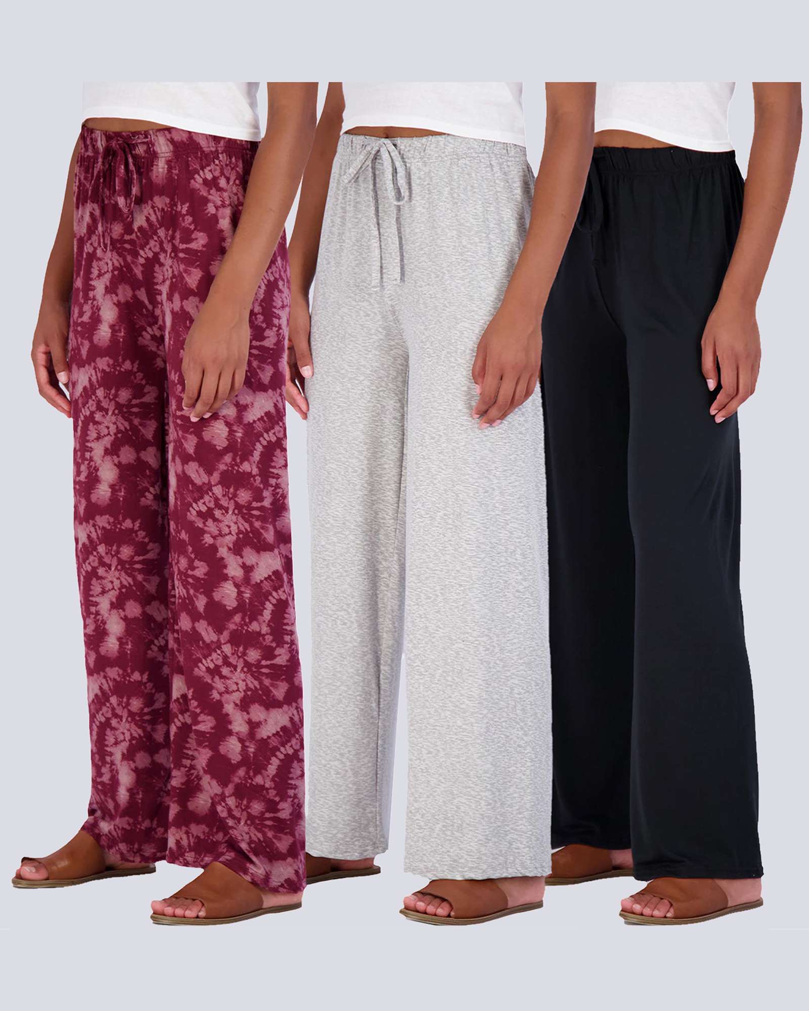 3 Pack: Womens Wide Leg Palazzo Lounge Pajama Pants