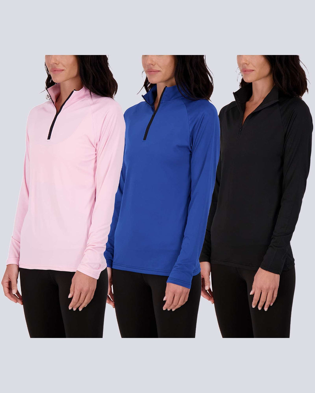 3 Pack: Womens Dry-Fit Active Long Sleeve Quarter Zip