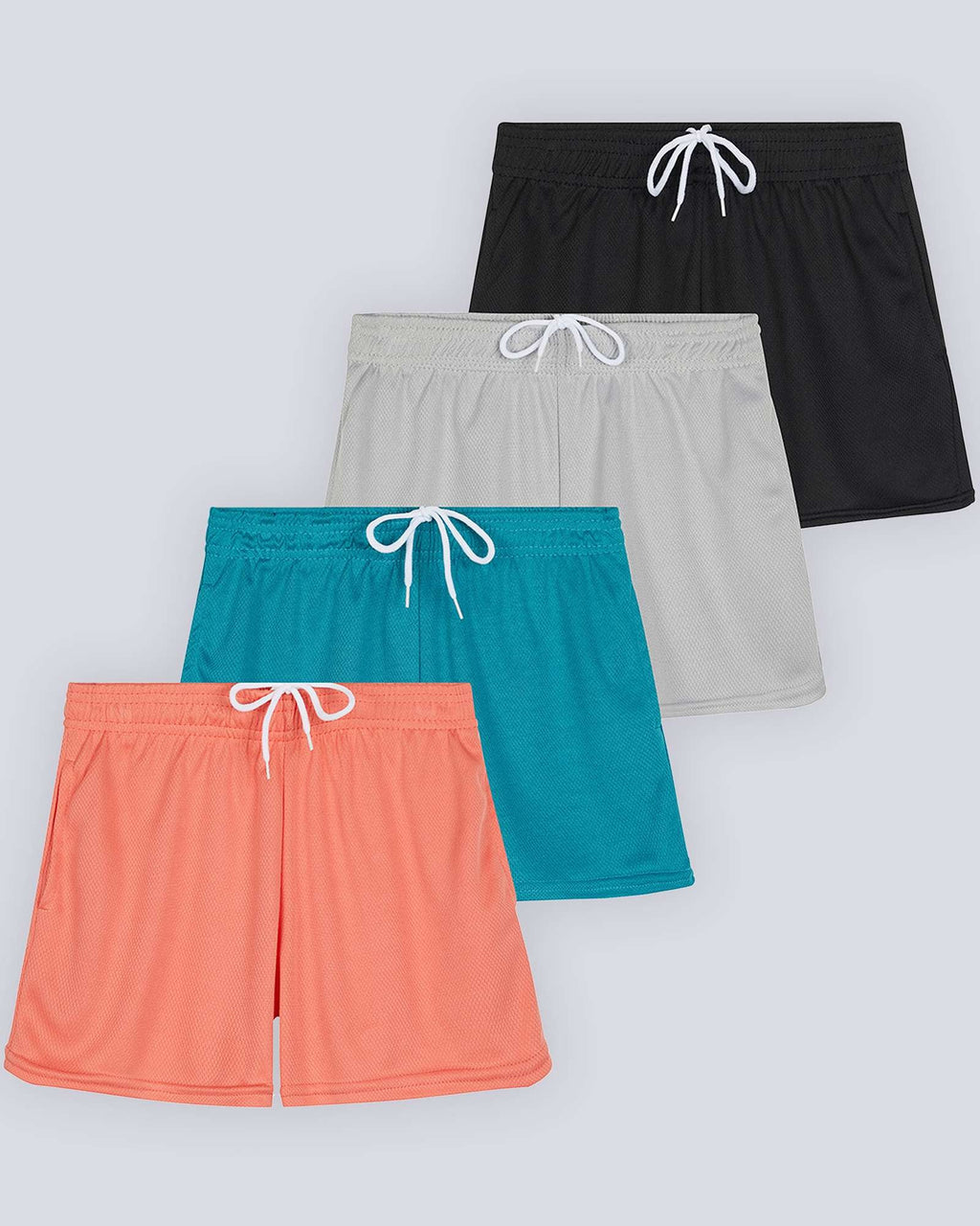 4 Pack: Girls' Mesh Athletic Performance Shorts