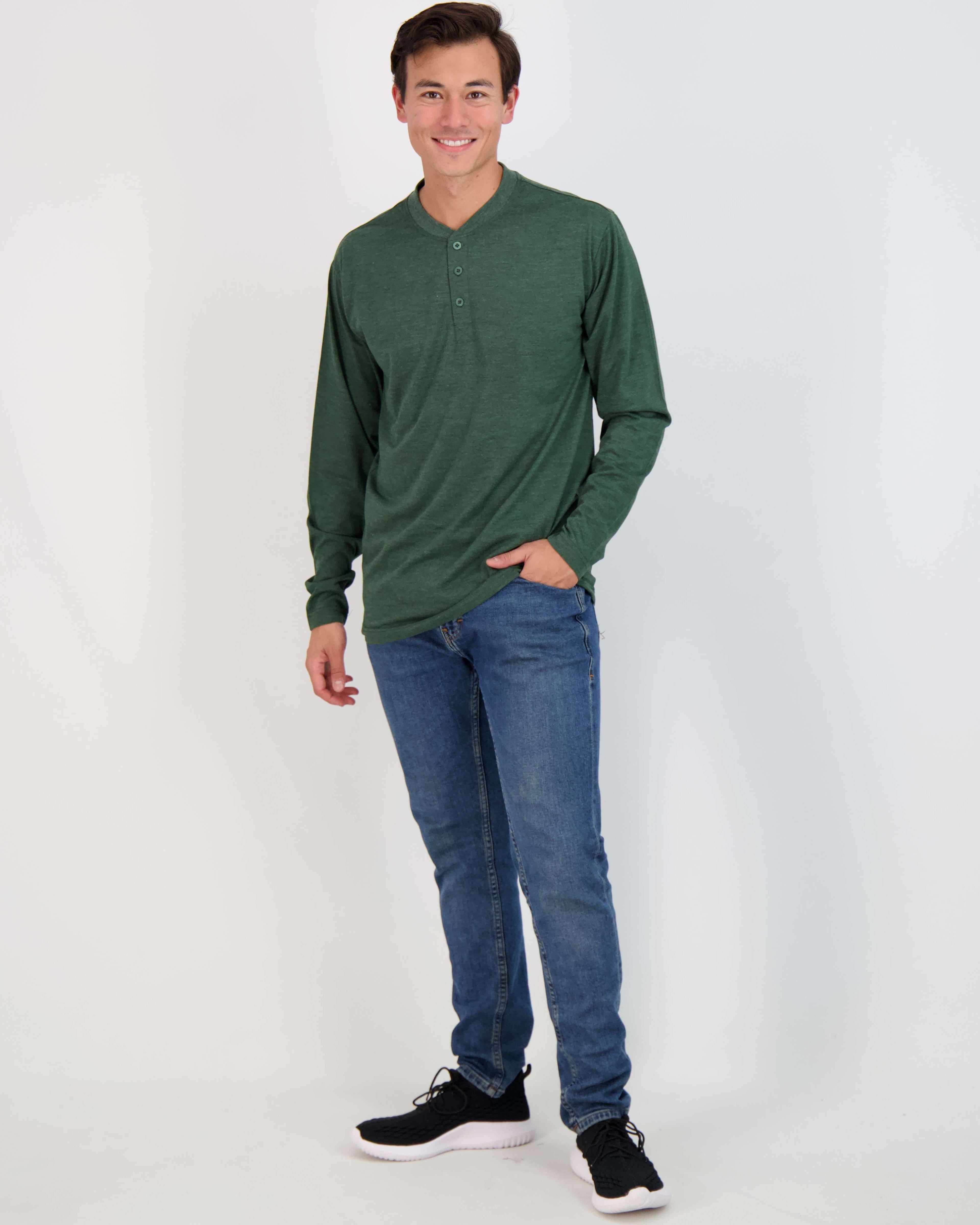 3 Pack: Mens Long Sleeve Cotton Henley T-Shirt