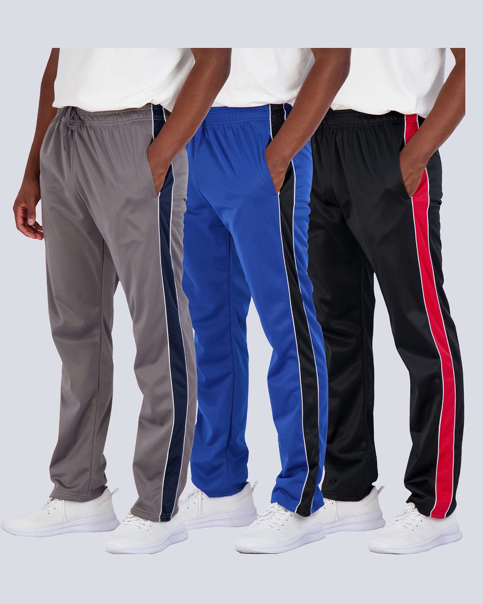 3 Pack: Mens Active Athletic Casual Tricot Open Bottom Sweatpants with Pockets (Available in Big & Tall)