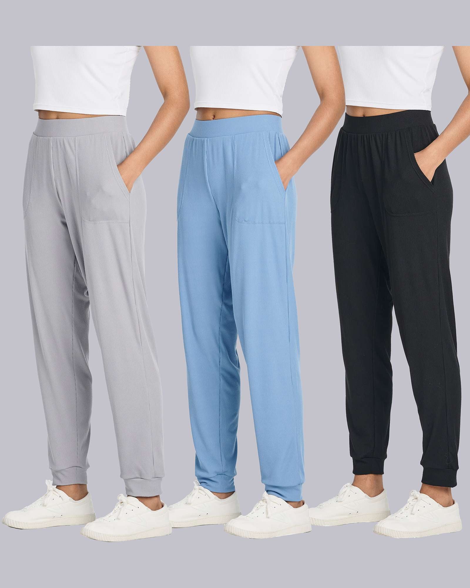 3 Pack: Women's Ribbed Lounge Jogger Sweatpants