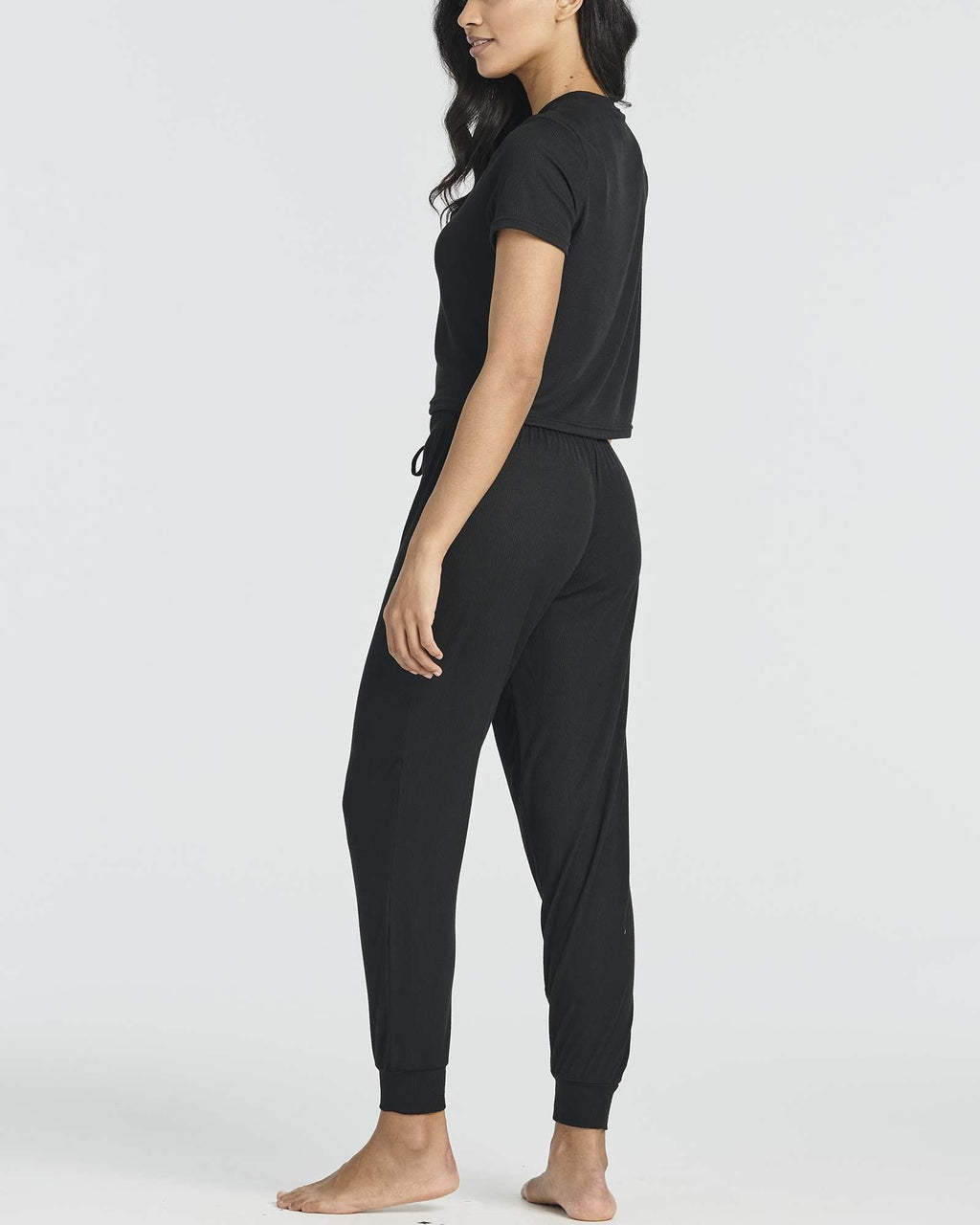 2 Pack: Women's Ribbed Knit Cropped Top with Jogger Sweatpants