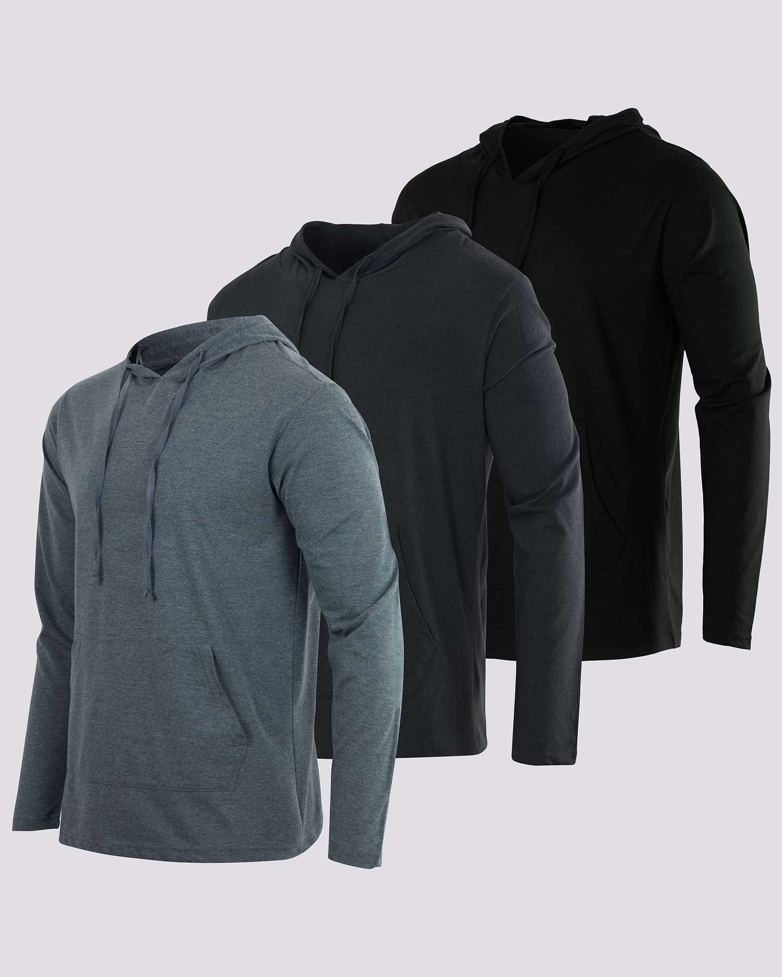 3 Pack: Mens Cotton Lightweight Pullover Hoodie