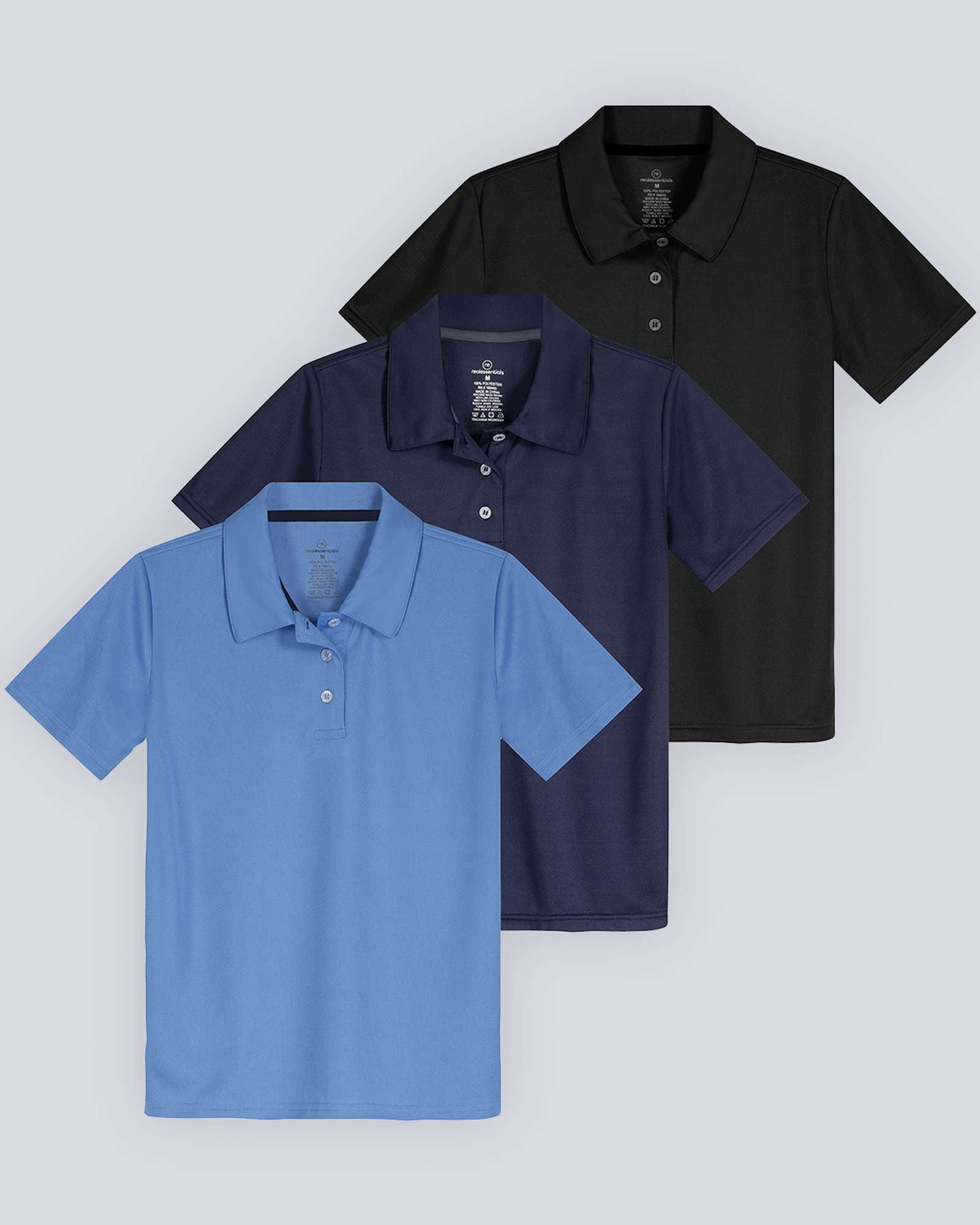 3 Pack: Girls' Short Sleeve Performance Polo