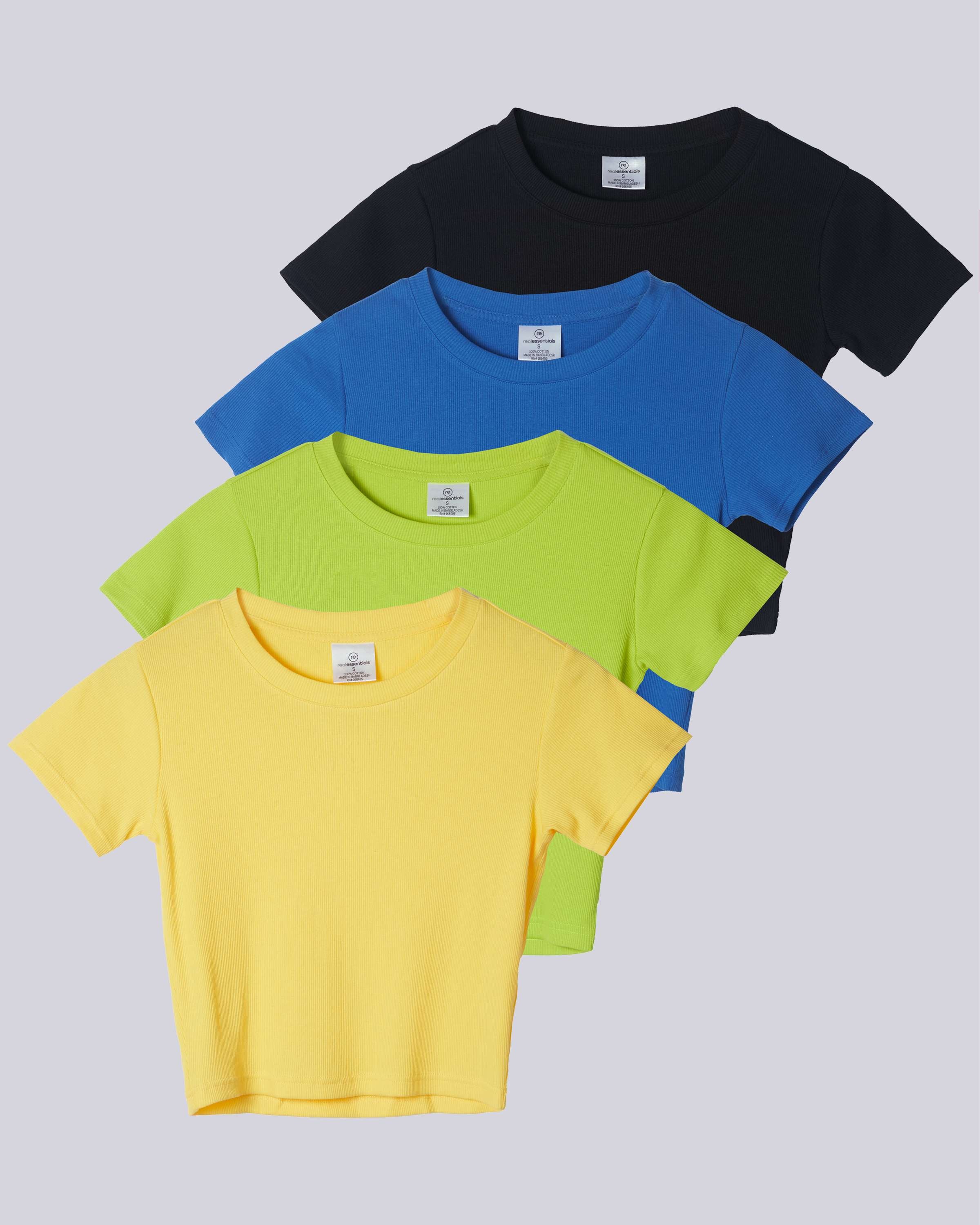 4 Pack: Women's Short Sleeve Ribbed Knit Crop Top