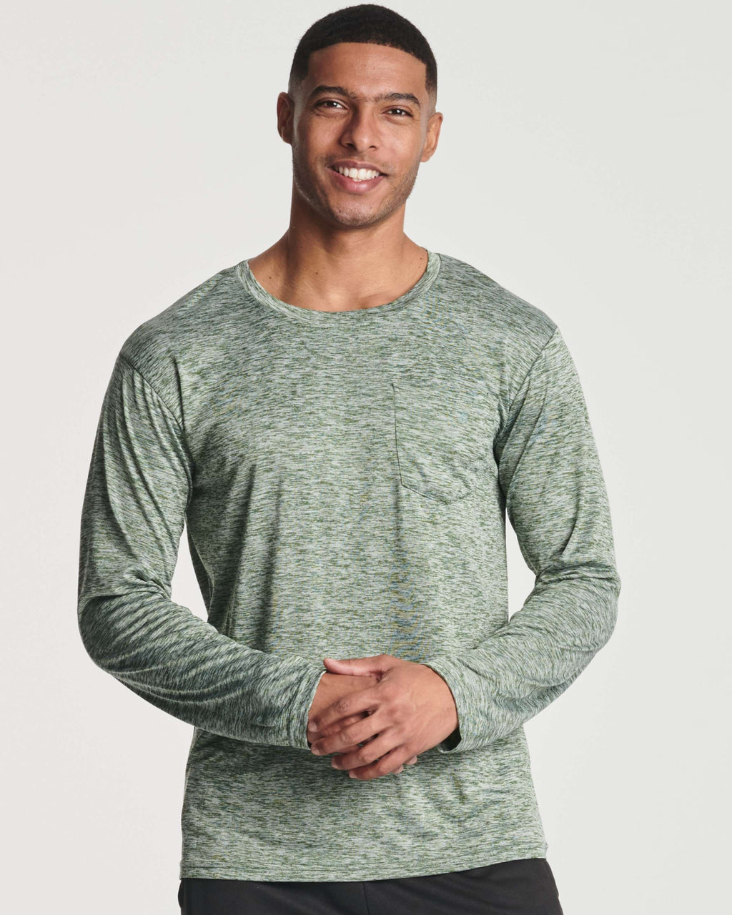 4 Pack: Mens Dry-Fit Long Sleeve Pocket Crew T-Shirt