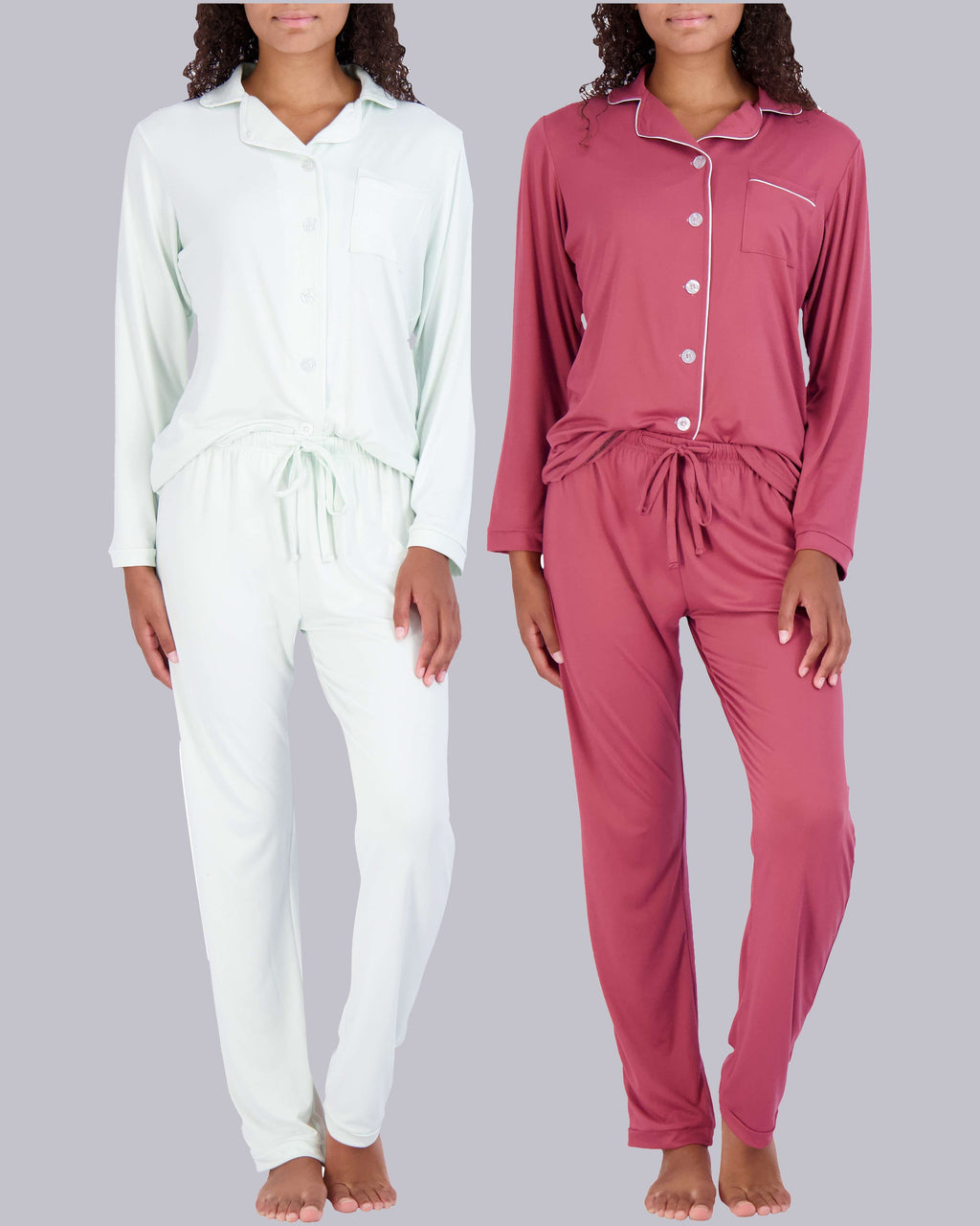 4 Piece: Women’s Long Sleeve Button Down Pajama Set