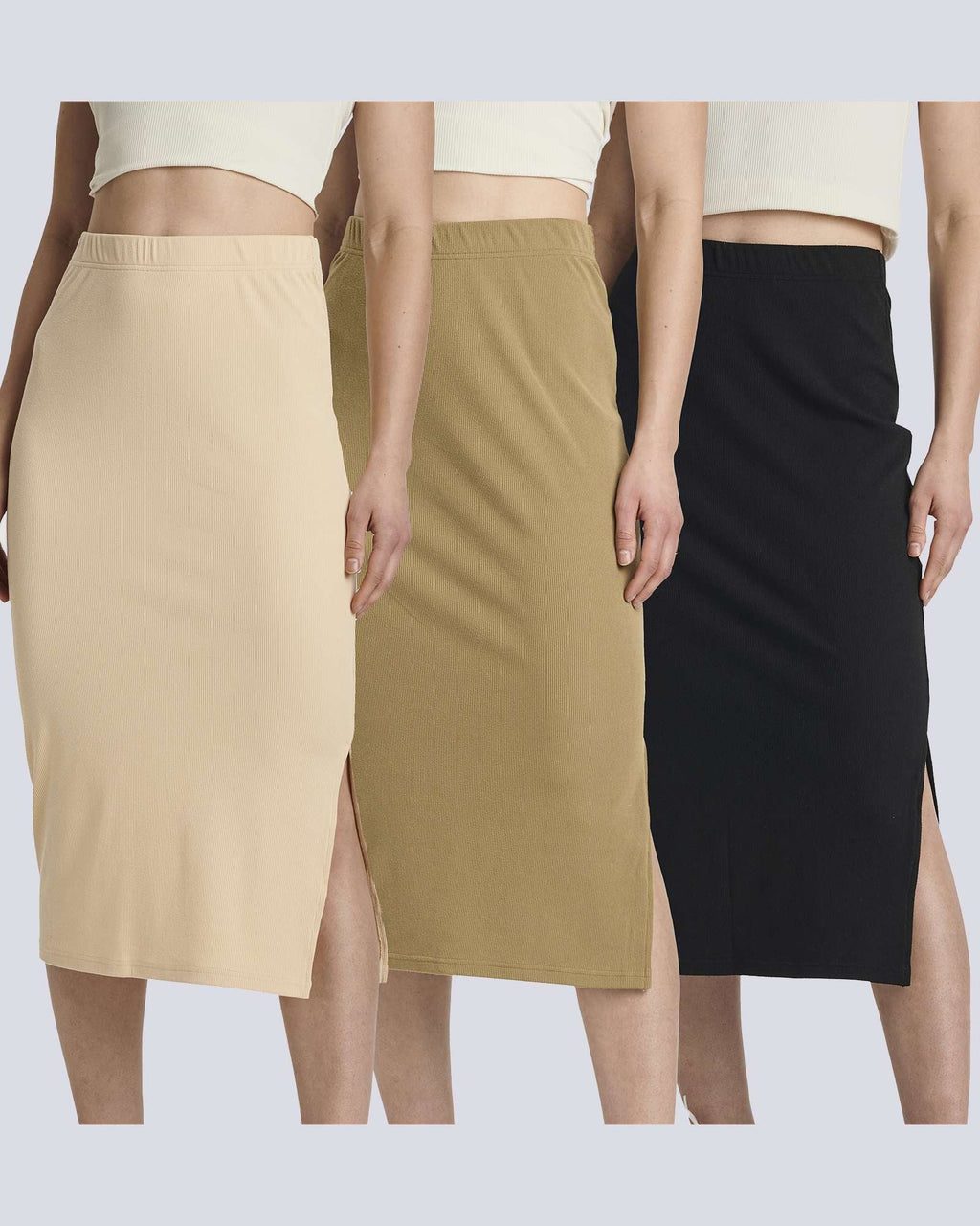 3 Pack: Women's Midi Ribbed Knit Skirt