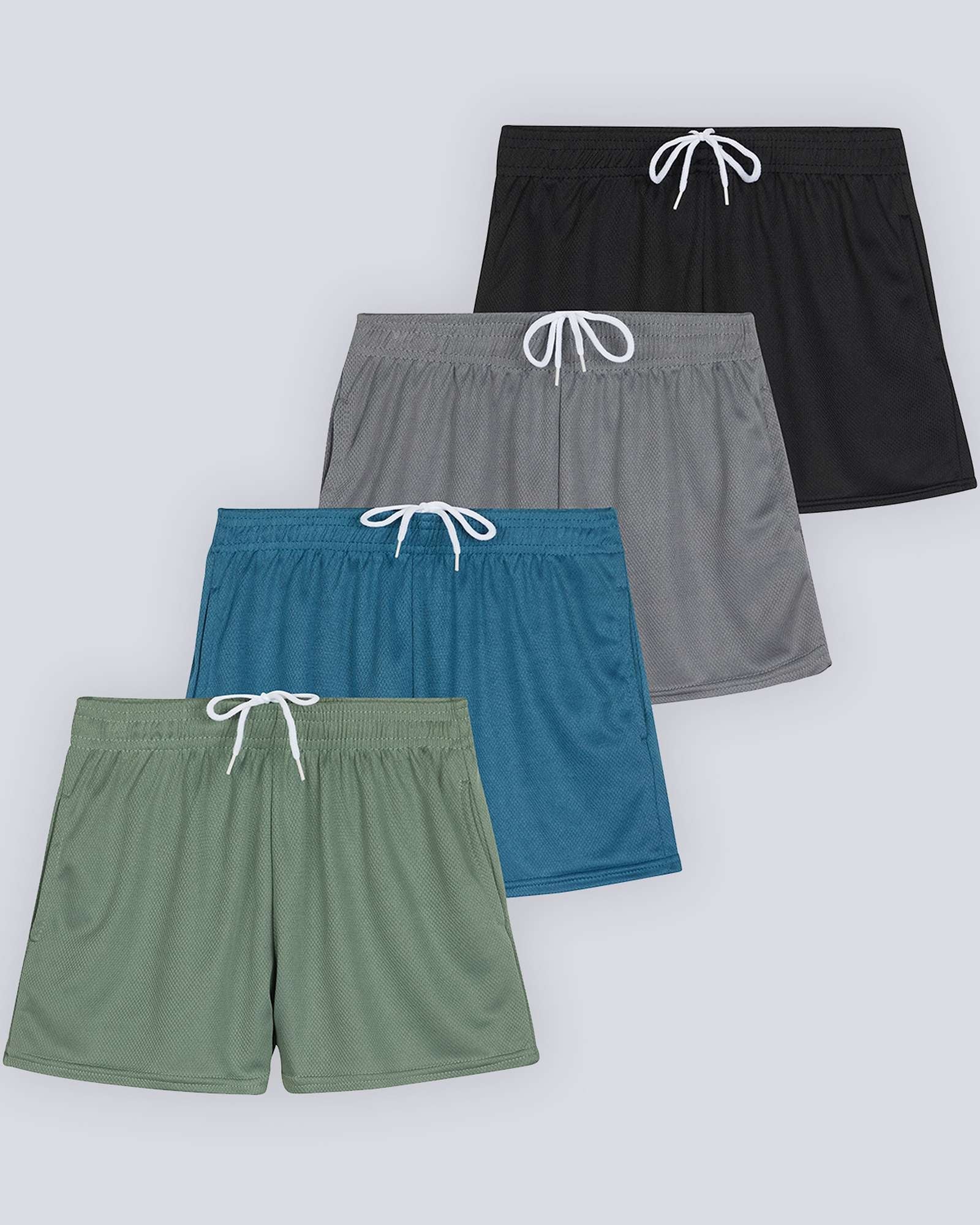 4 Pack: Girls' Mesh Athletic Performance Shorts