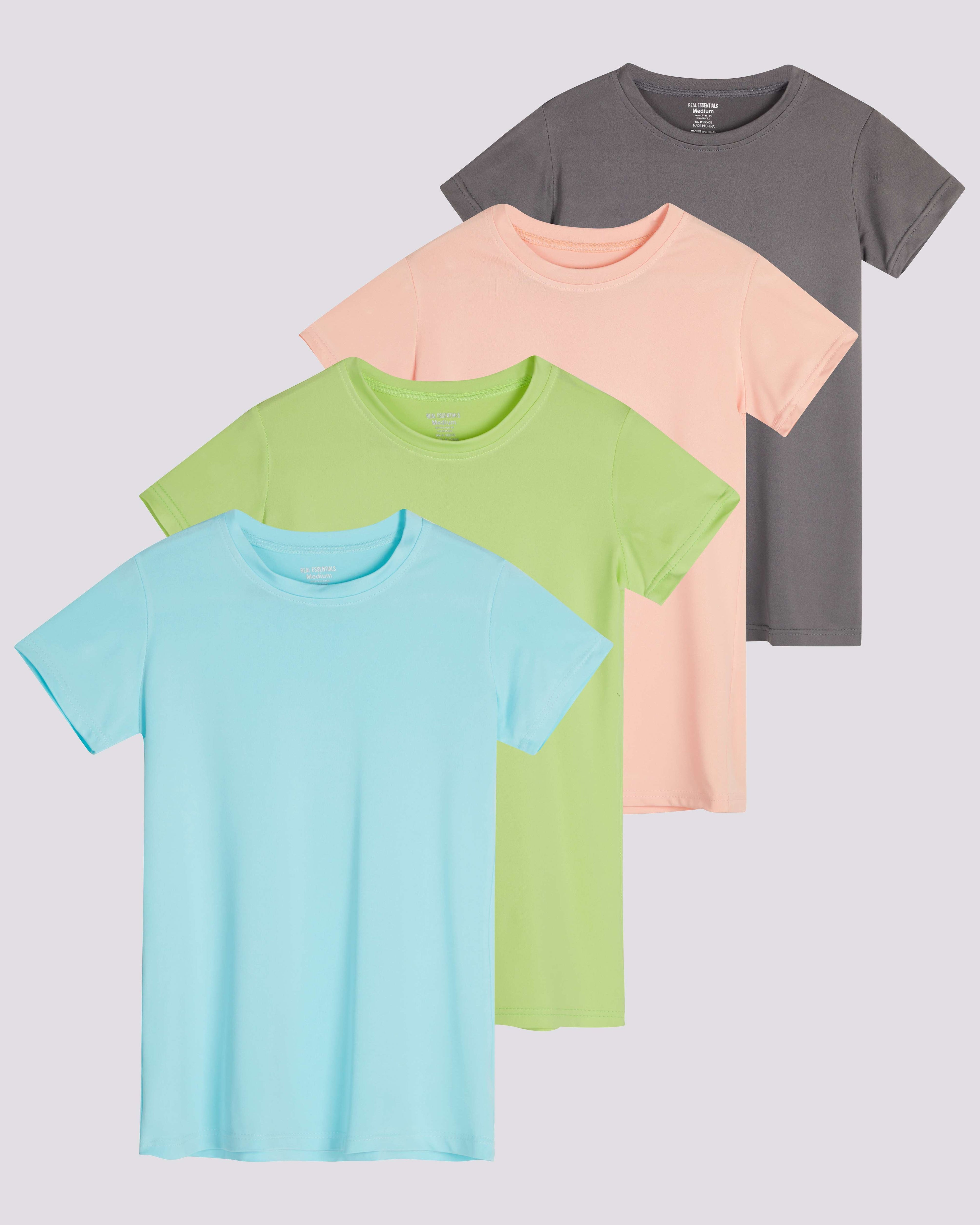 4 Pack: Girls Short Sleeve Dry-Fit Crew Neck Active T-Shirt