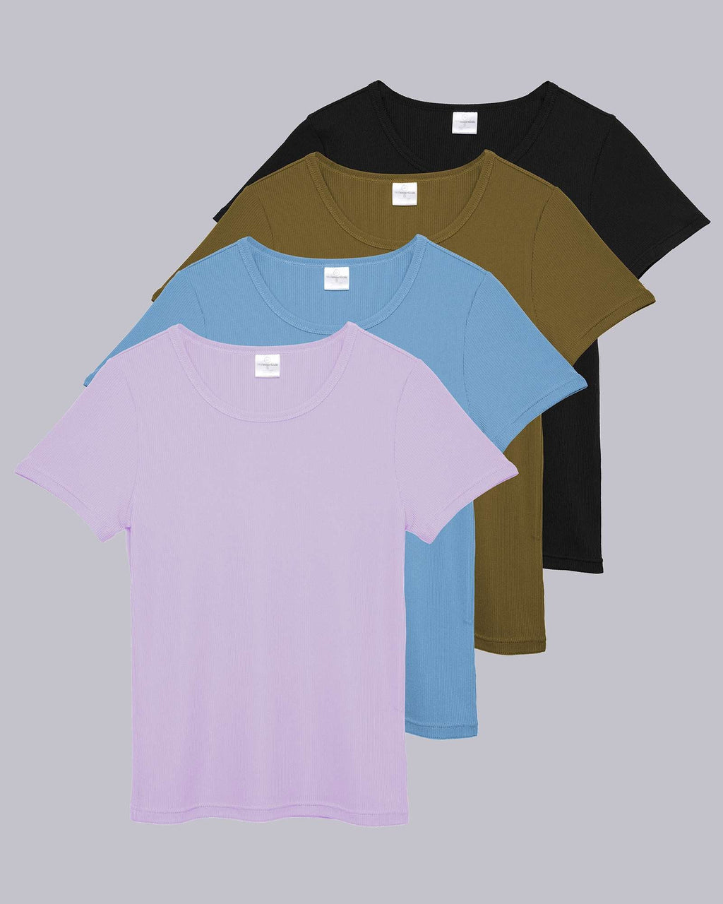 4 Pack: Women's Ribbed Knit Short Sleeve T-Shirt (Available in Plus)
