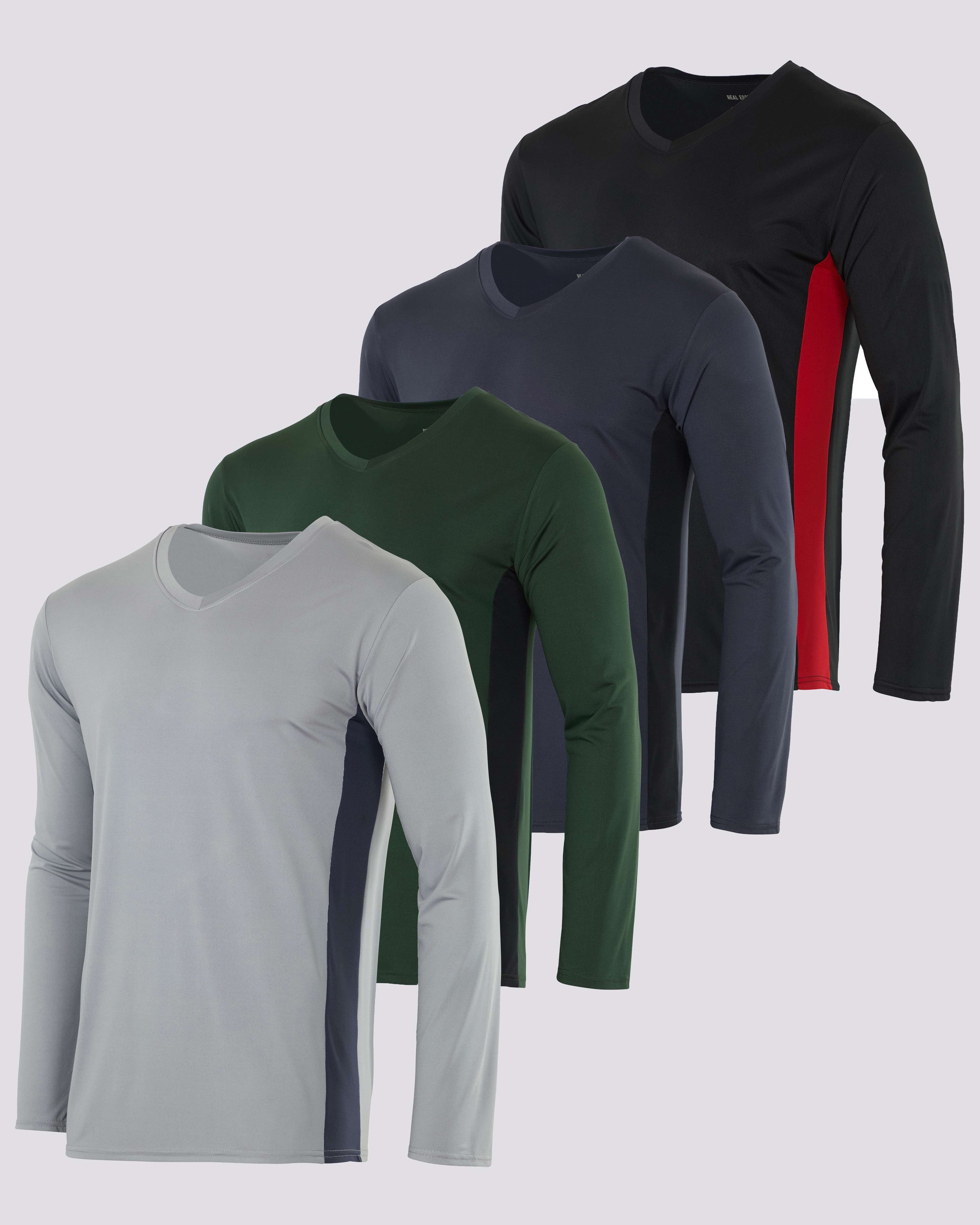 4 Pack: Mens V-Neck Long Sleeve Dry Fit T-Shirt