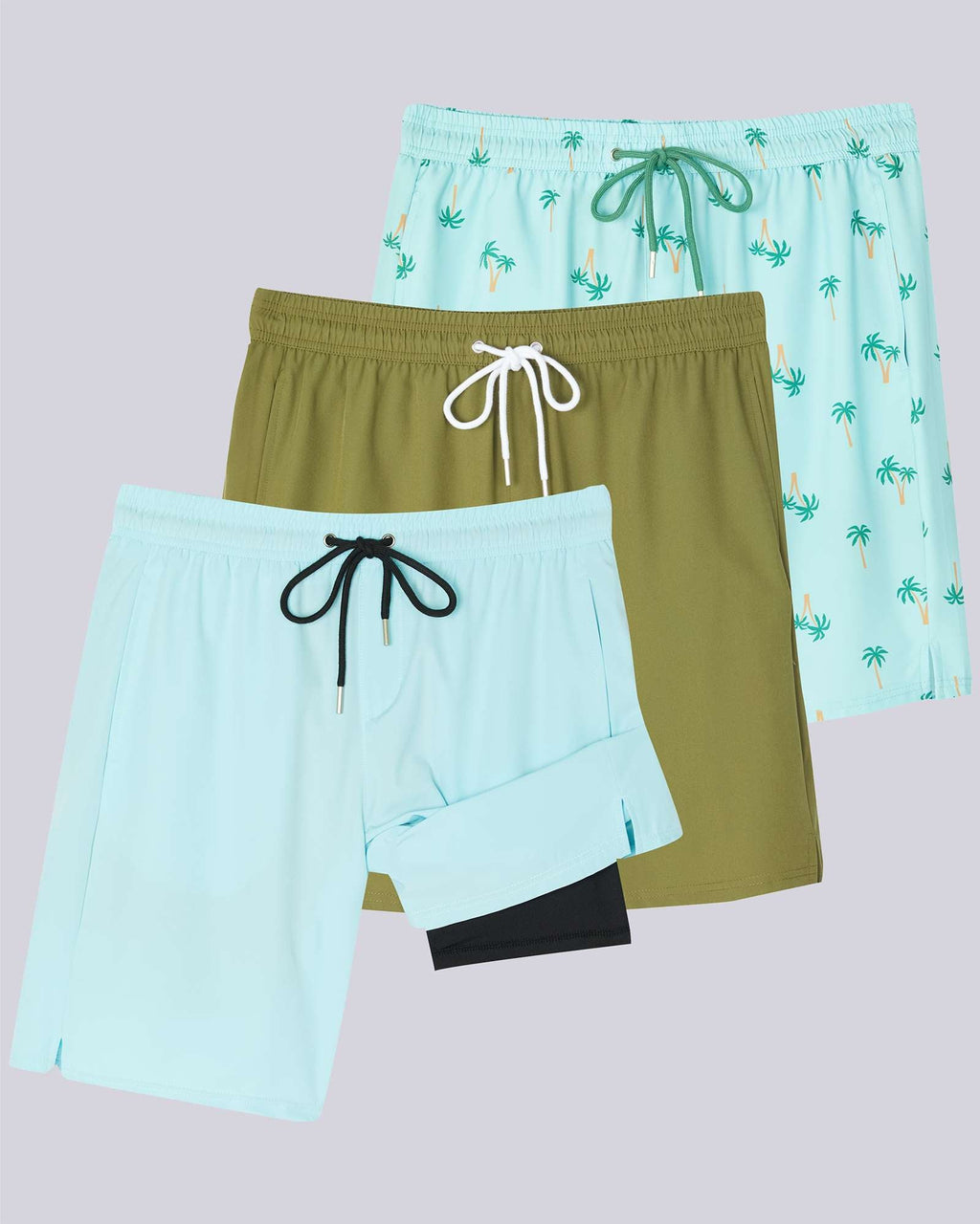 3 Pack: Men's 9" 2-in-1 Board Shorts with Compression Liner