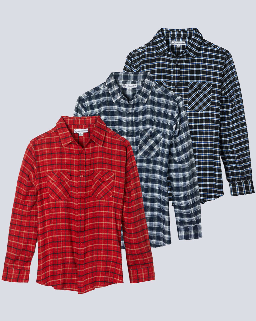 3 Pack: Men's Long-Sleeve Flannel Shirt