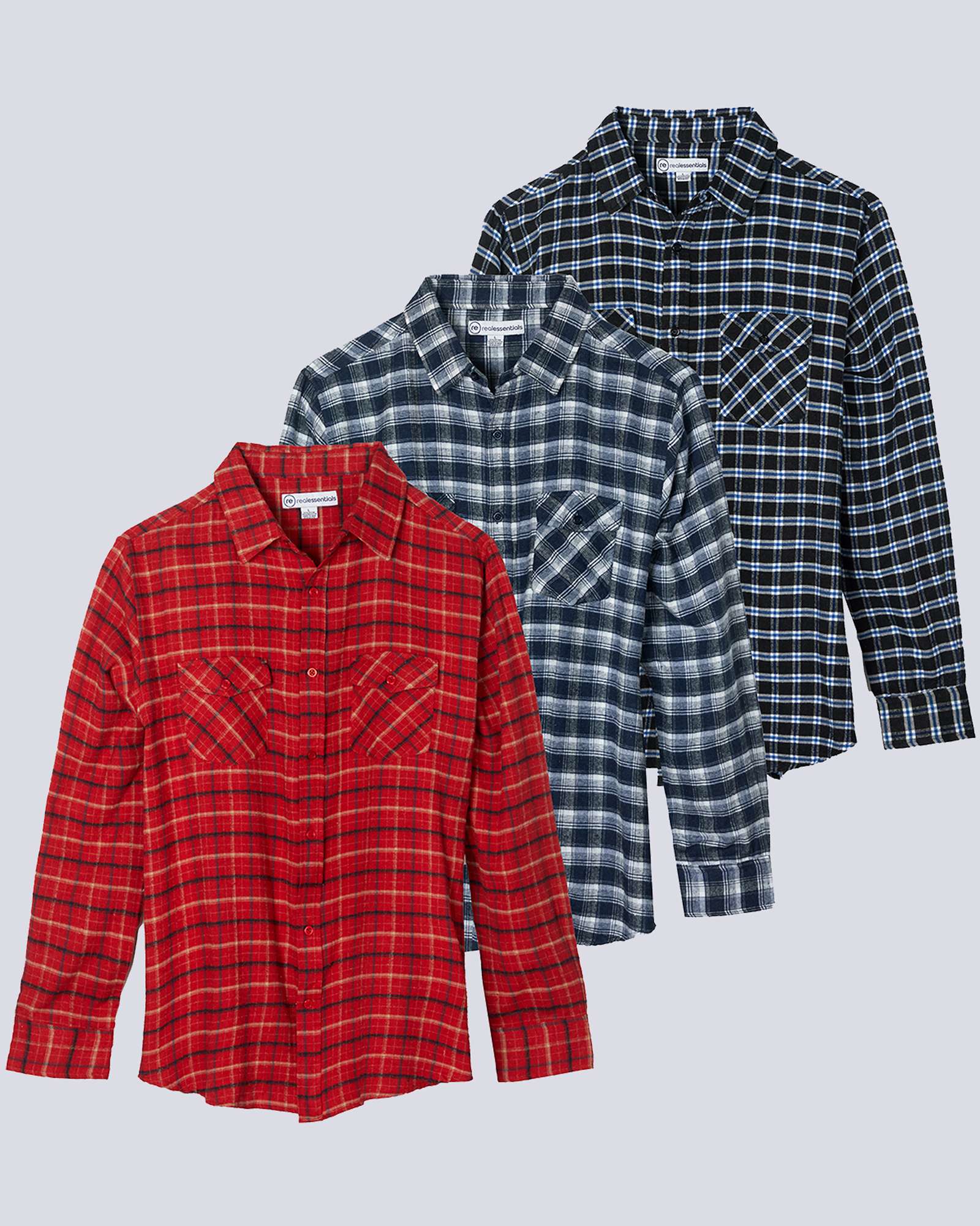 3 Pack: Men's Long-Sleeve Flannel Shirt