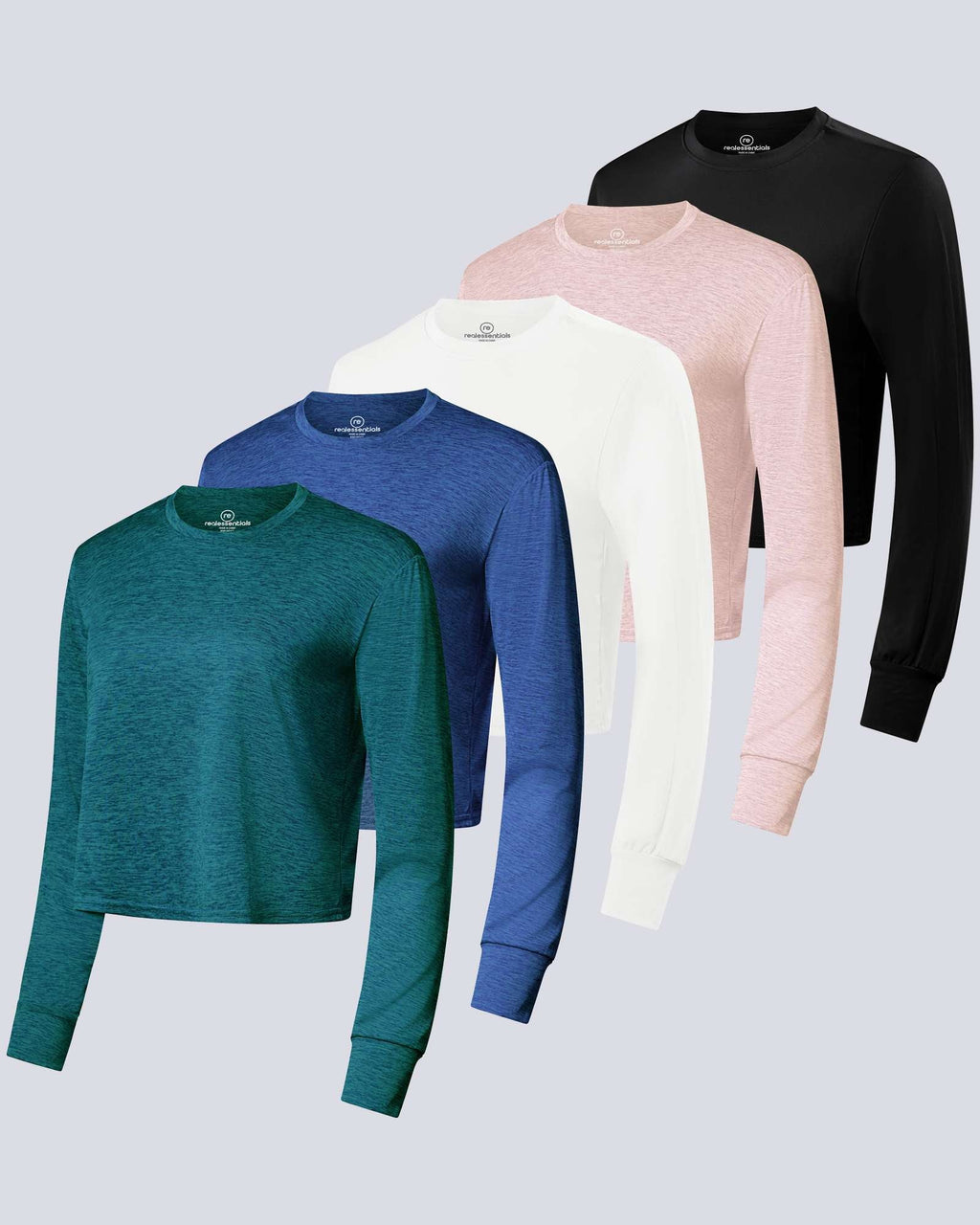 5 Pack: Womens Dry Fit Crop Top Long Sleeve