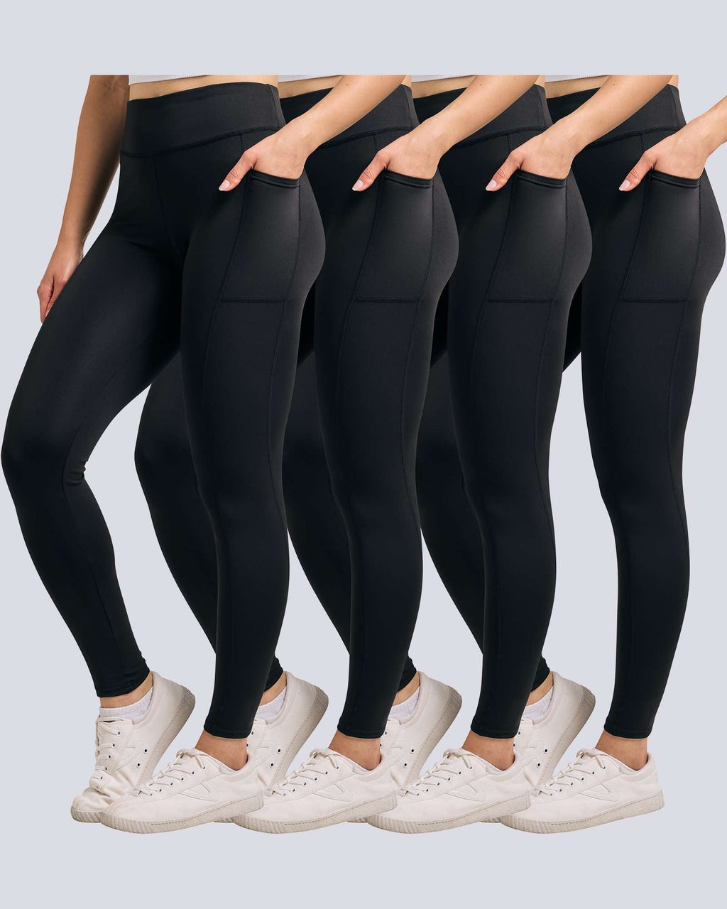 4 Pack: Women's Full Length Fitted Athletic Yoga Performance Leggings with Pockets