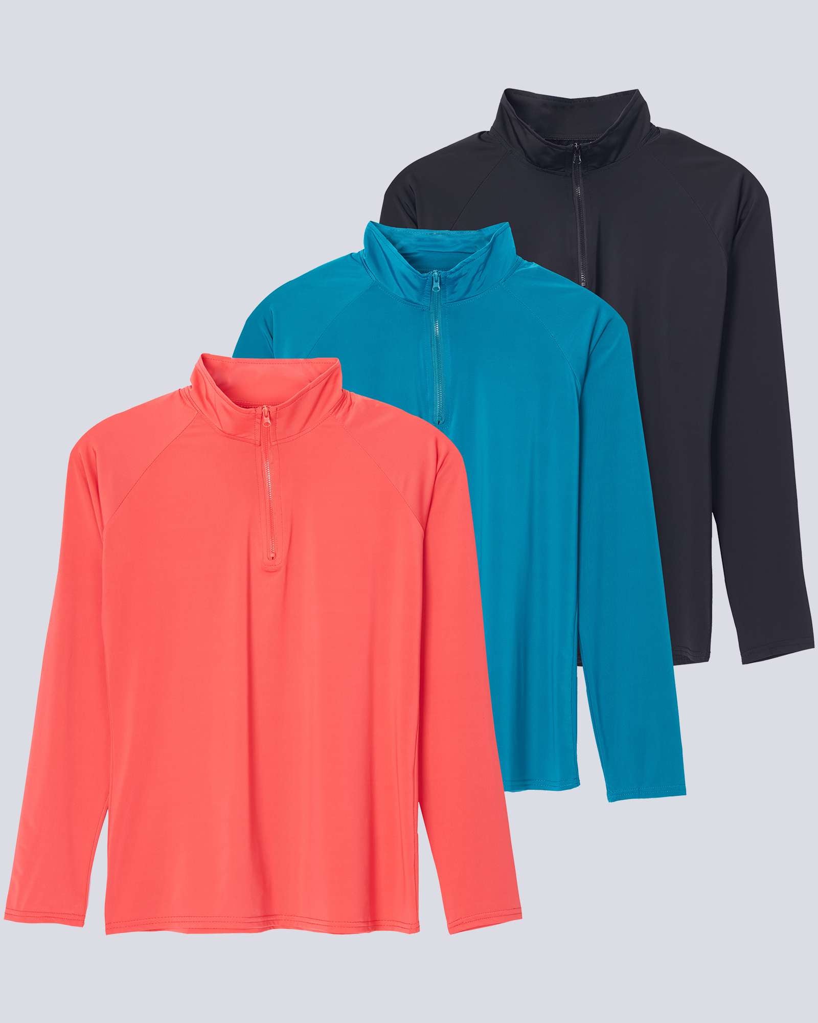 3 Pack: Women's 1/4 Zip Rash Guard Long Sleeve Swim Shirt