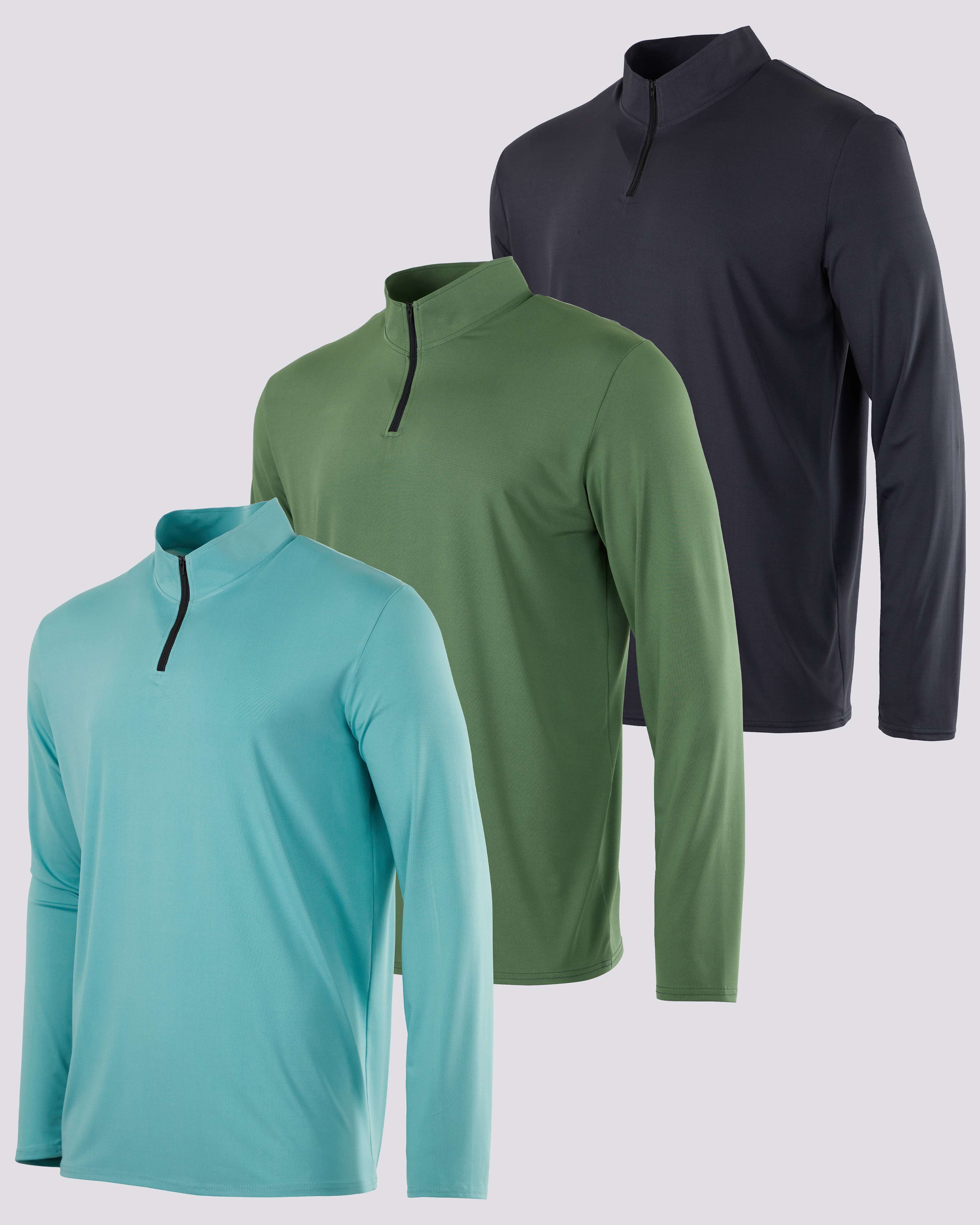 3 Pack: Mens Active Dry-Fit Quarter Zip Pullover