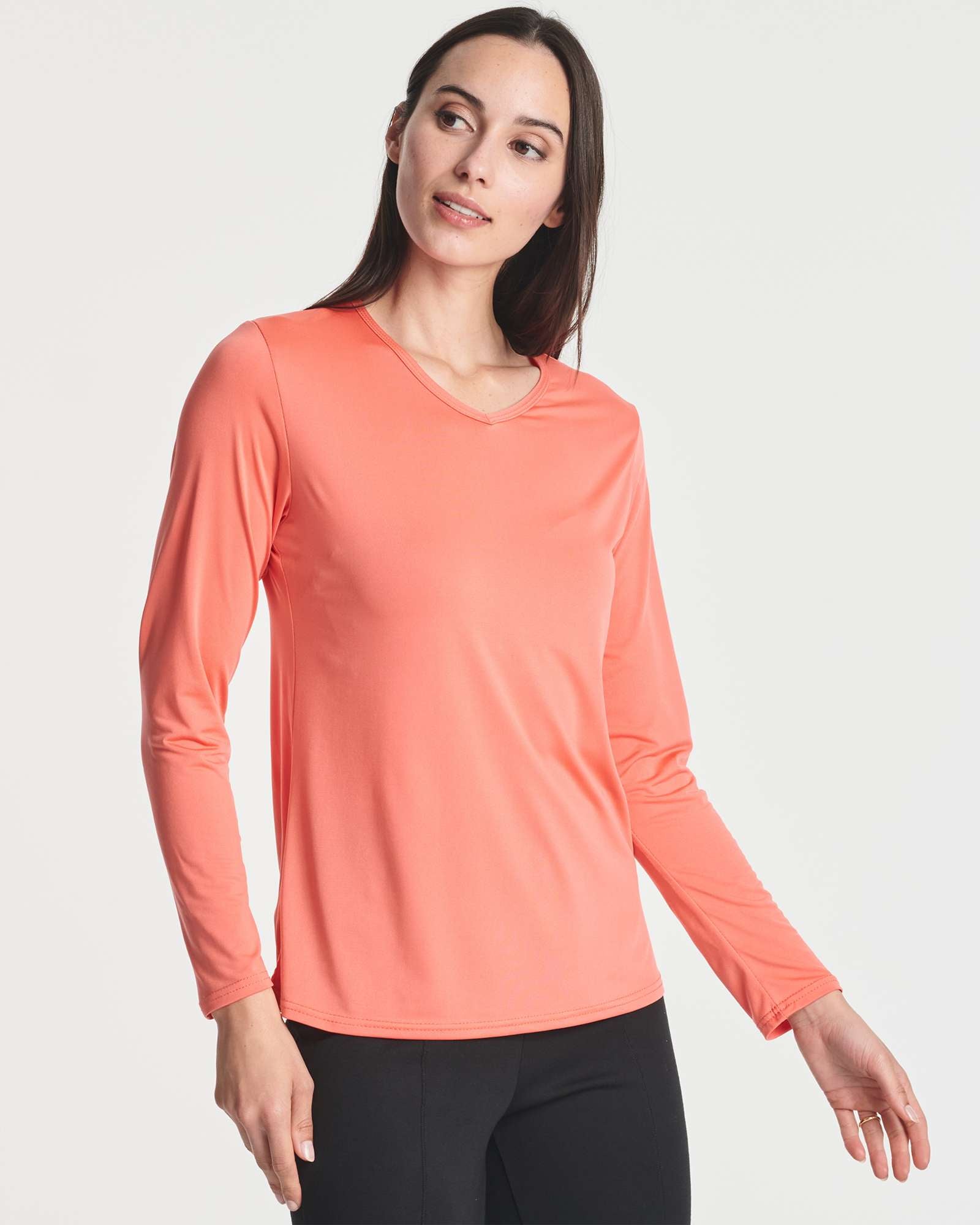 4 Pack: Women's Dry-Fit Long-Sleeve V-Neck Athletic Workout Shirt (Available in Plus Size)