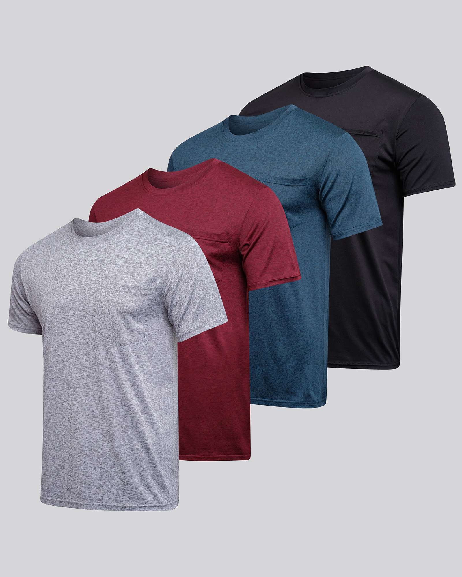 4 Pack: Mens Dry-Fit Active Pocket Short Sleeve Crew T-Shirts (Available in Big & Tall)