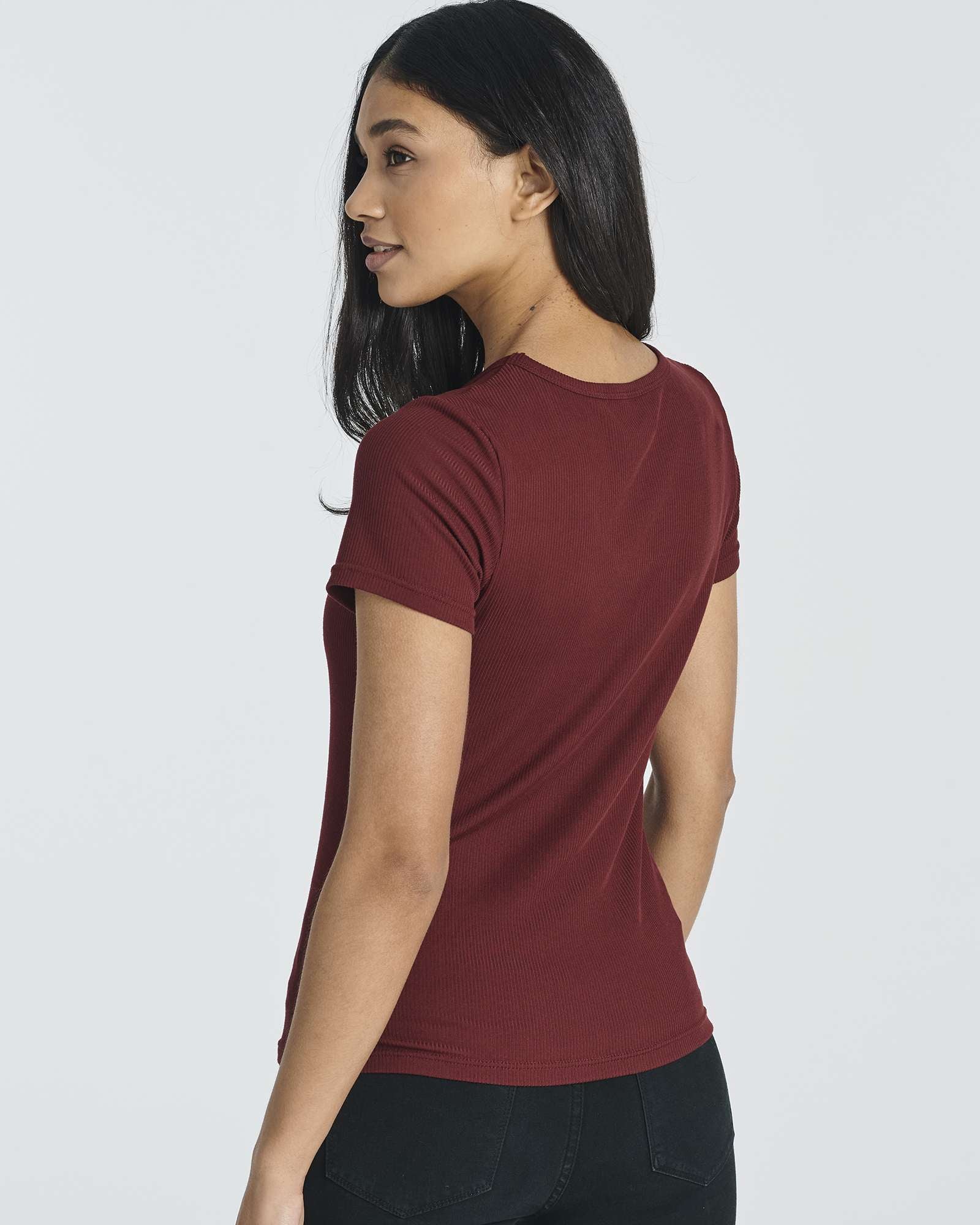 5 Pack: Women's Soft Ribbed Short Sleeve V-Neck T-Shirt