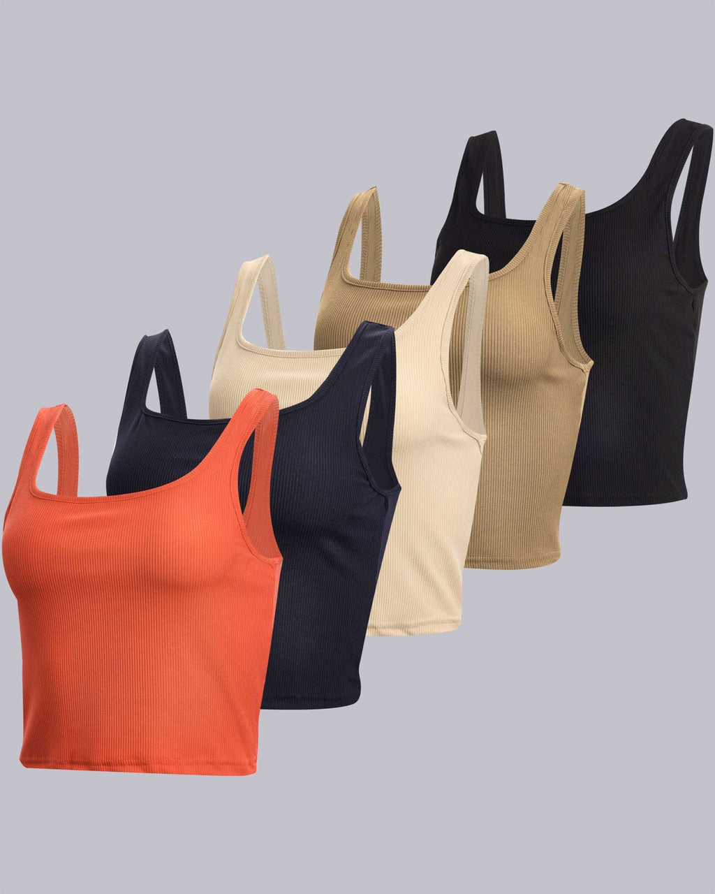 Real Essentials 5 Pack: Women's Soft Knit Ribbed Square Neck Cropped Tank Top - Sleeveless Crop Tops